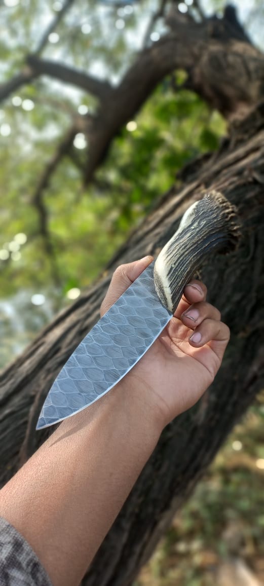 cskforged Hunting knives Handmade Stone Texture Hand Forged 1095 High Carbon Steel Knife