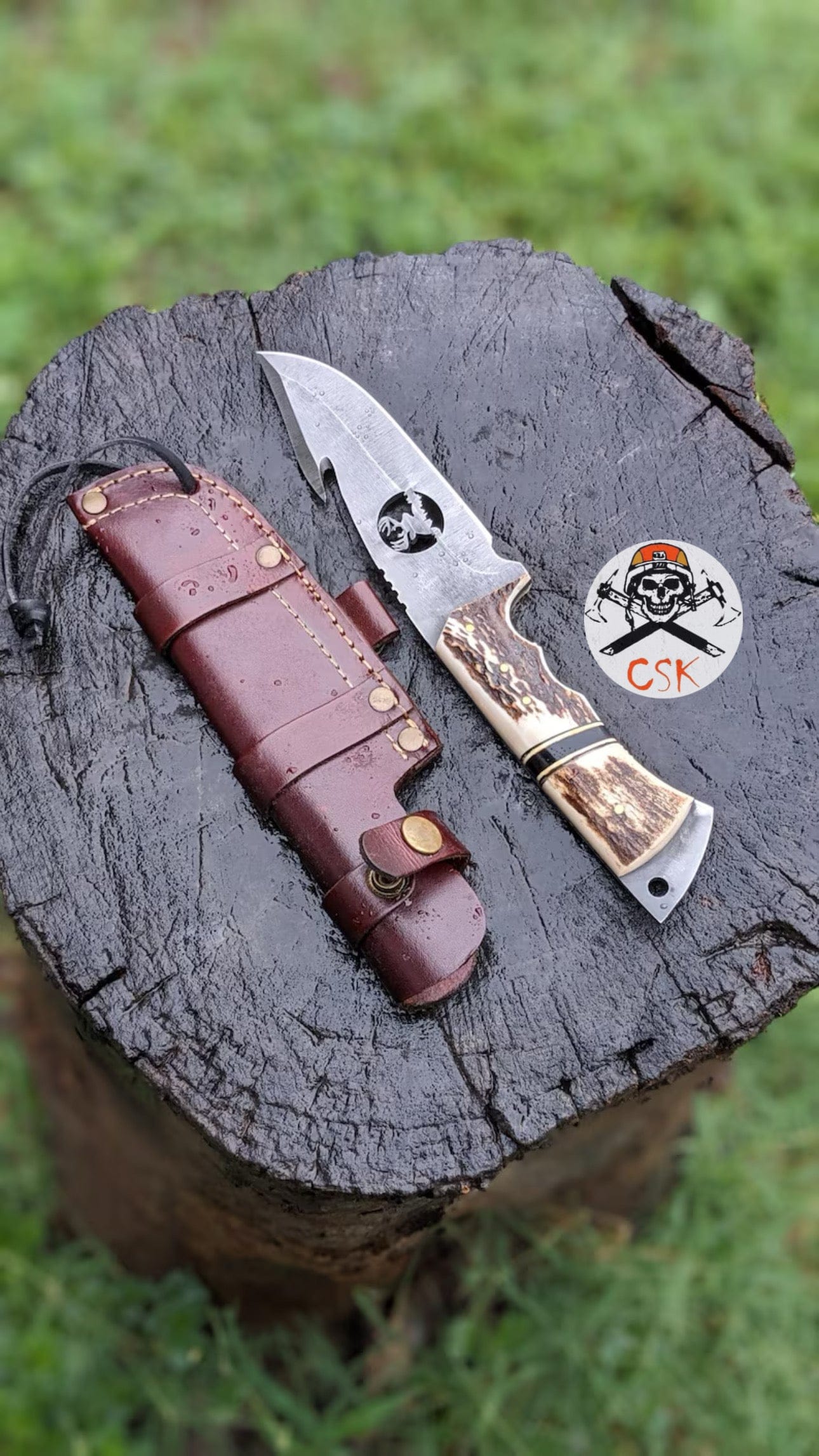 cskforged Hunting knives Hunting Handcrafted Carbon Steel Hunting Knife with Antler Handle – Custom Bushcraft Survival Blade