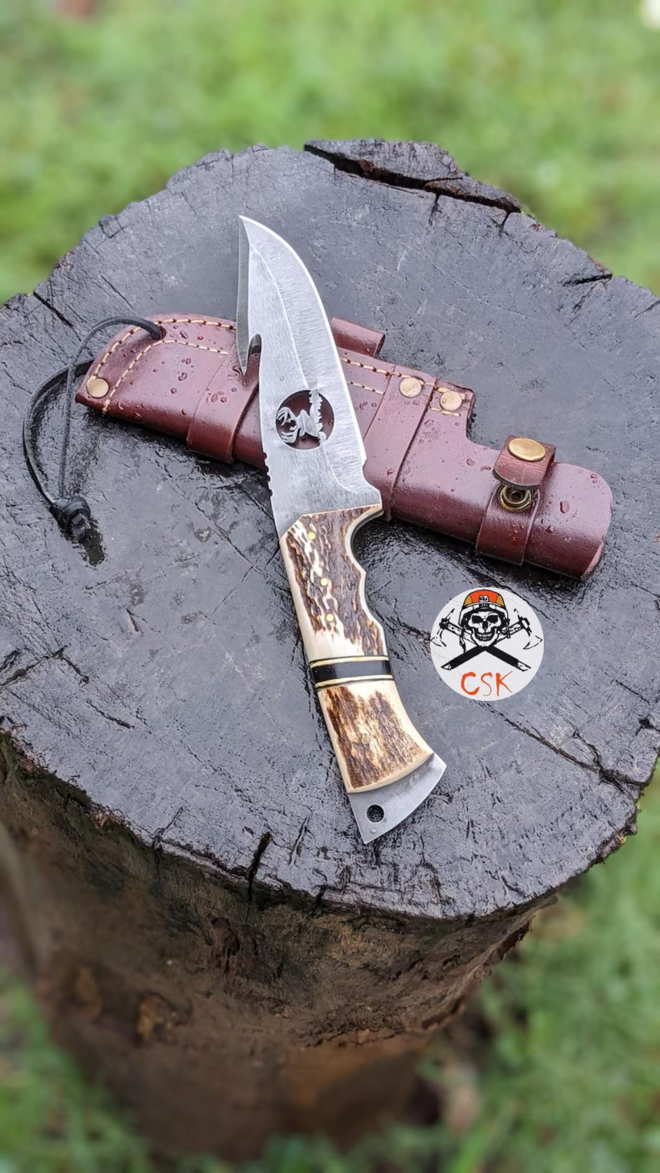 cskforged Hunting knives Hunting Handcrafted Carbon Steel Hunting Knife with Antler Handle – Custom Bushcraft Survival Blade