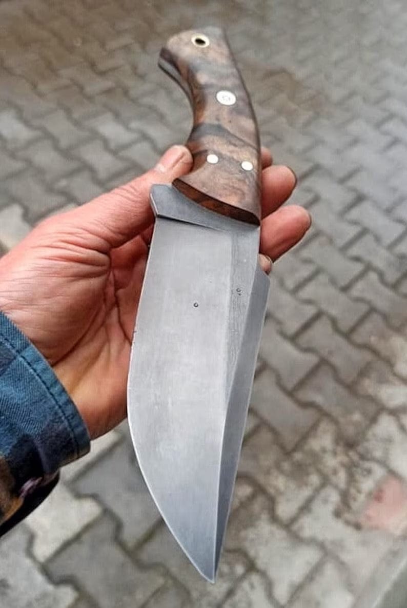 cskforged Hunting knives Hunting Knife 1075 Carbon Steel and Walnut Wood Handle - Blacksmith Made Camping Knife - Tactical Knife - Survival Knife with Sheath