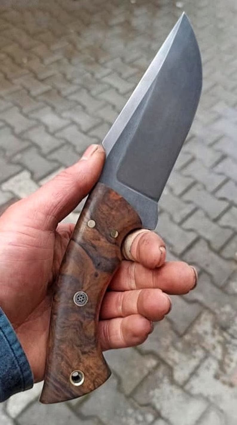 cskforged Hunting knives Hunting Knife 1075 Carbon Steel and Walnut Wood Handle - Blacksmith Made Camping Knife - Tactical Knife - Survival Knife with Sheath