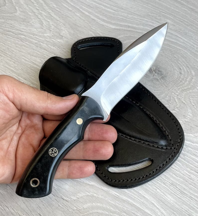 cskforged Hunting knives Hunting Knife 1095 Carbon Steel and Compact Buffalo horn Handle -Blacksmith Made Camping Knife - Bushcraft Knife - Survival Knife with Sheath
