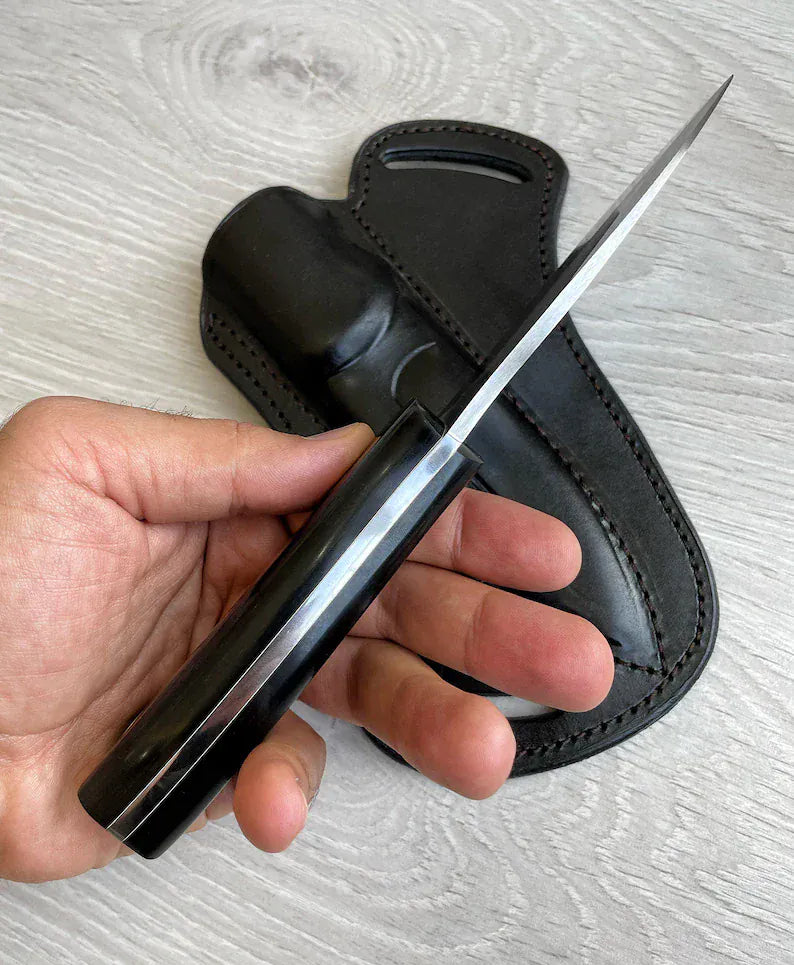 cskforged Hunting knives Hunting Knife 1095 Carbon Steel and Compact Buffalo horn Handle -Blacksmith Made Camping Knife - Bushcraft Knife - Survival Knife with Sheath