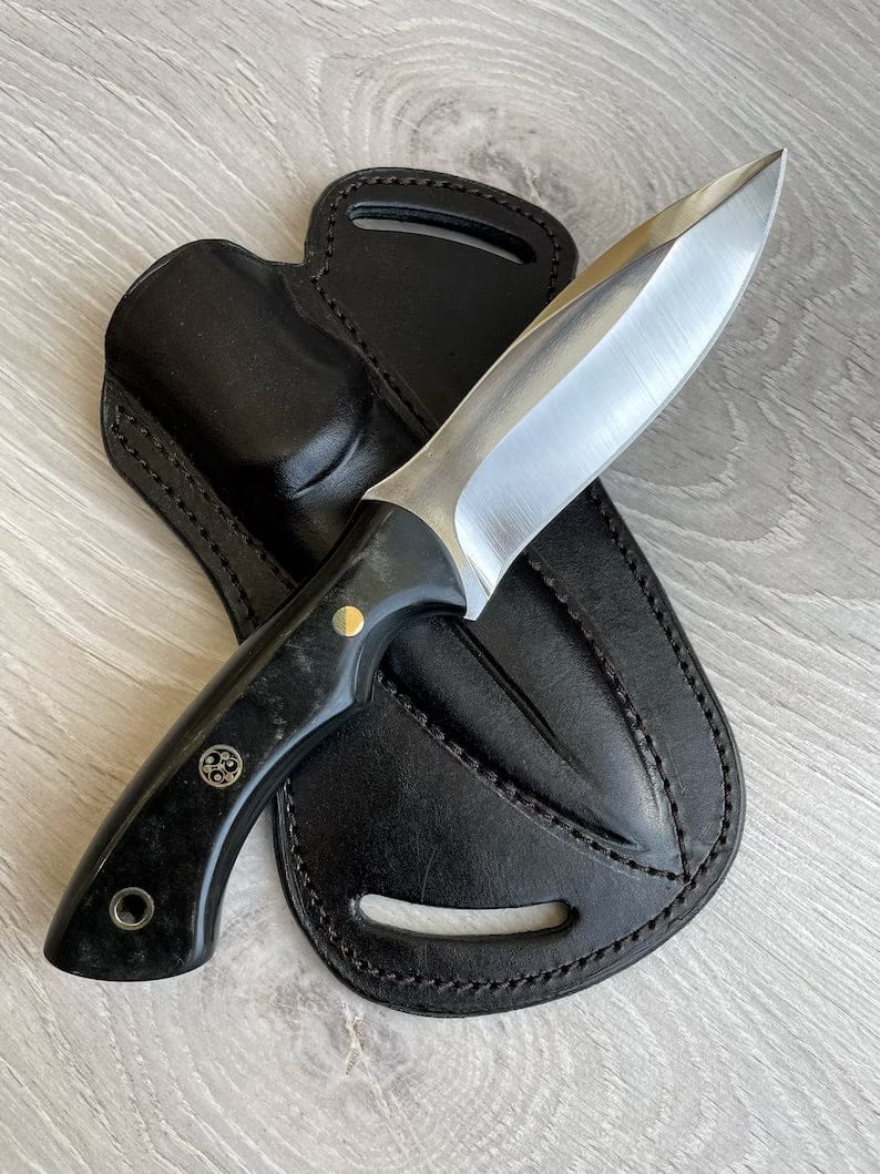 cskforged Hunting knives Hunting Knife 1095 Carbon Steel and Compact Buffalo horn Handle -Blacksmith Made Camping Knife - Bushcraft Knife - Survival Knife with Sheath