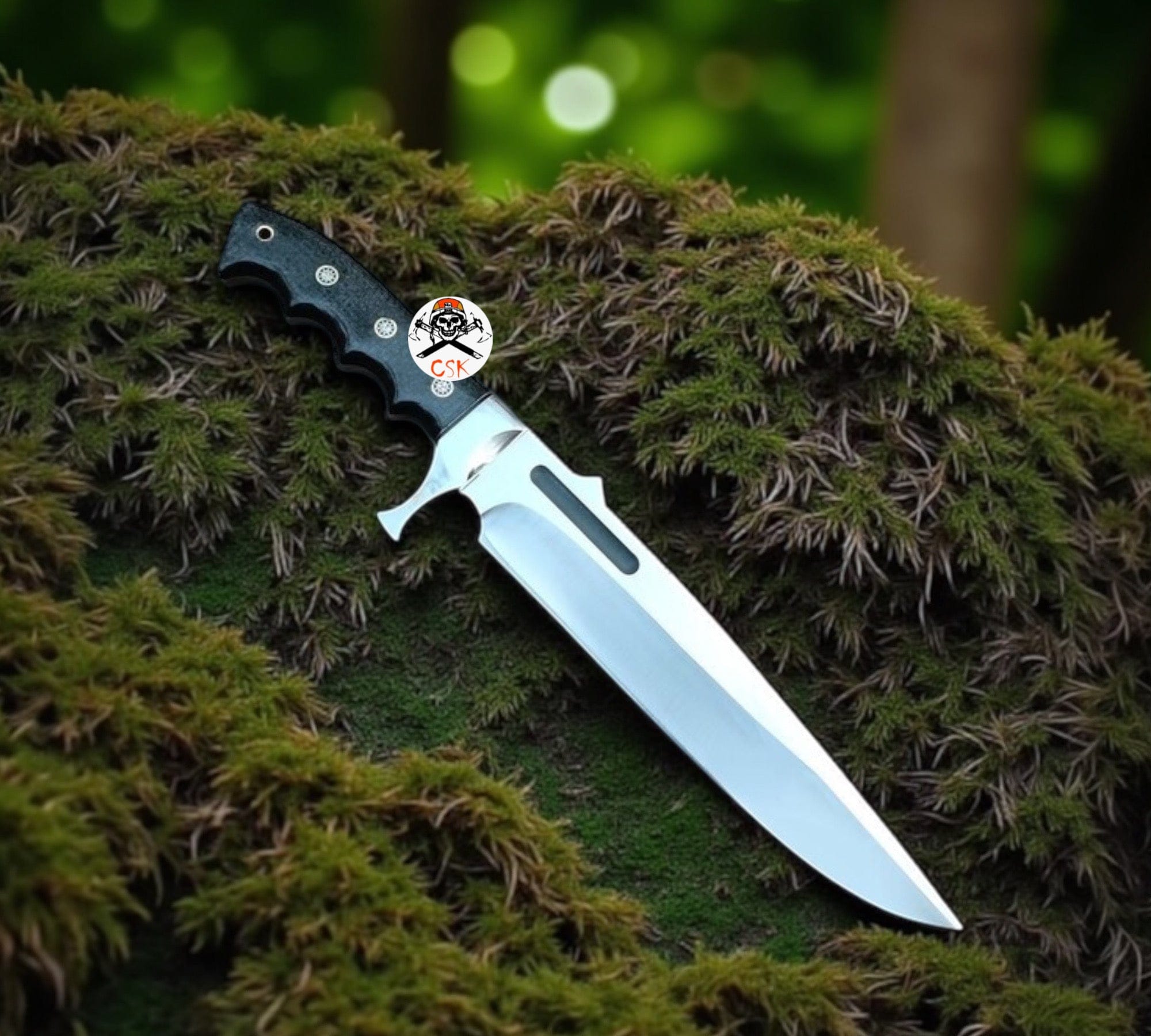 cskforged Hunting knives Leaf Spring Bowie Knife - Full-Tang Bushcraft Survival Knife with Leather Sheath