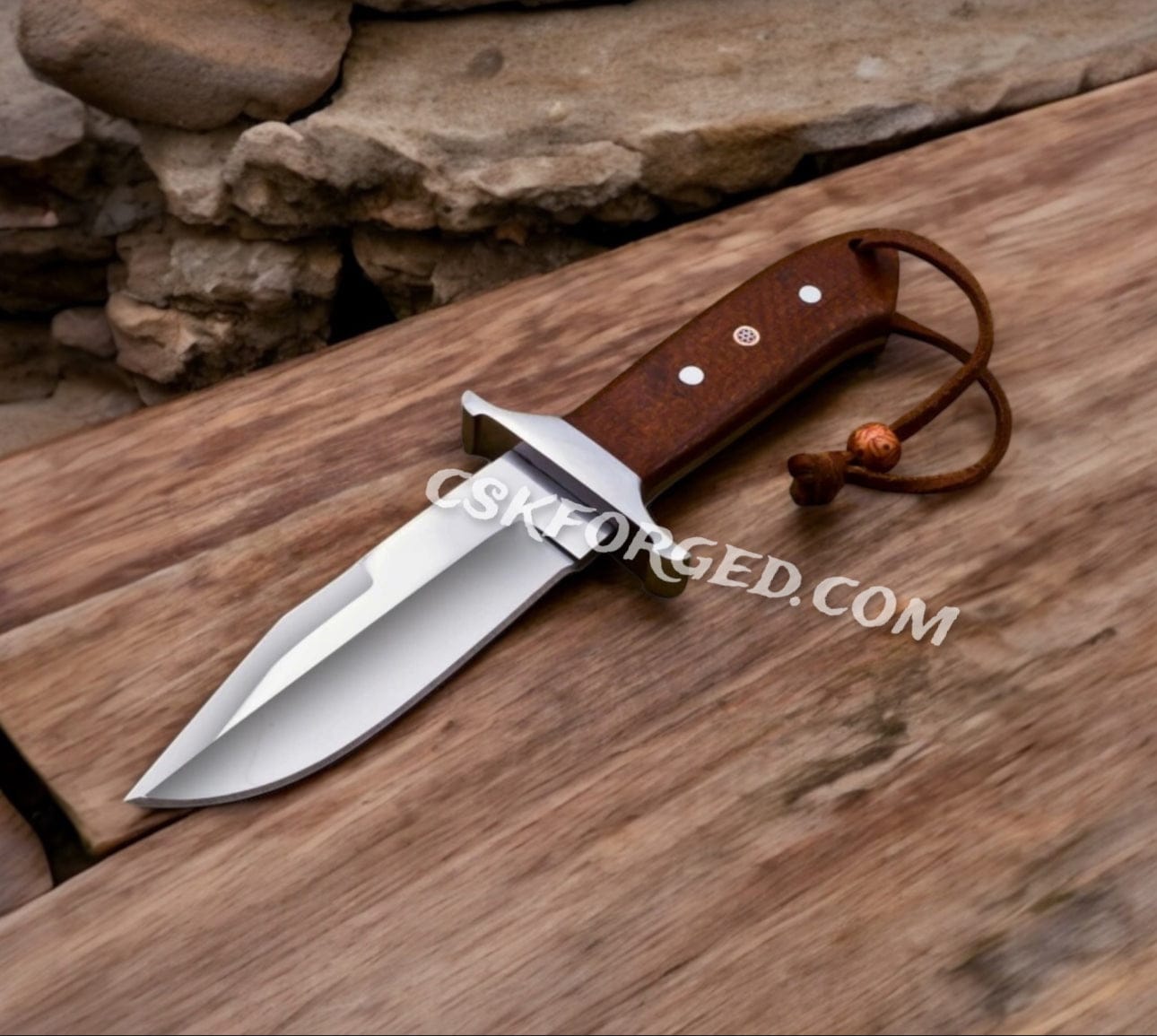 cskforged Hunting knives Loveless Style D2 Steel Knife - Brown Micarta Handle With Leather Sheath