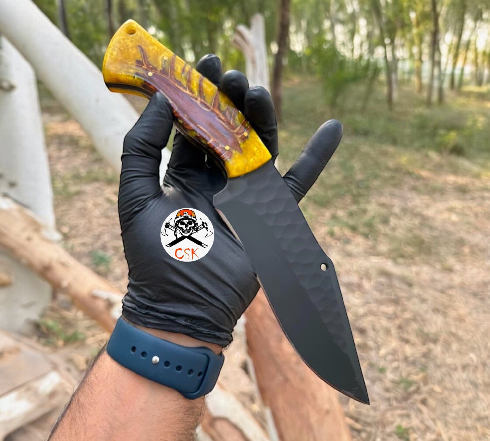 cskforged Hunting knives Premium Hunting Knife with Pine Corn Resin Handle & Protective Leather Sheath
