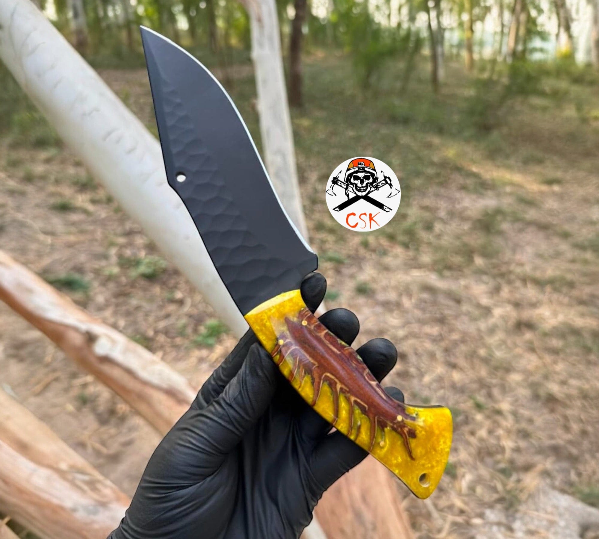 cskforged Hunting knives Premium Hunting Knife with Pine Corn Resin Handle & Protective Leather Sheath
