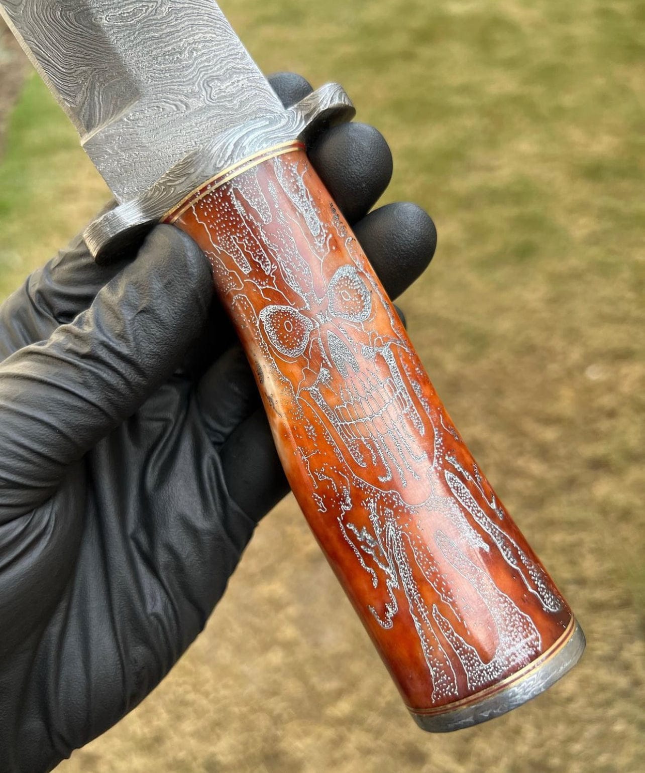 cskforged Hunting knives Skull Handle-Handmade Damascus Hunting Camping Knife