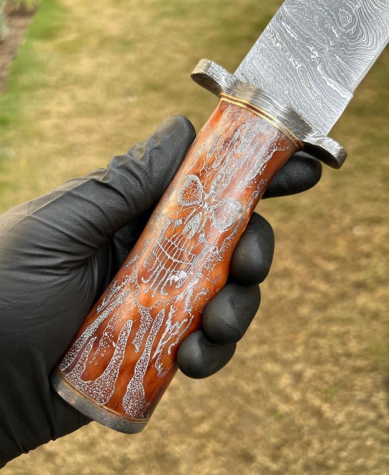 cskforged Hunting knives Skull Handle-Handmade Damascus Hunting Camping Knife