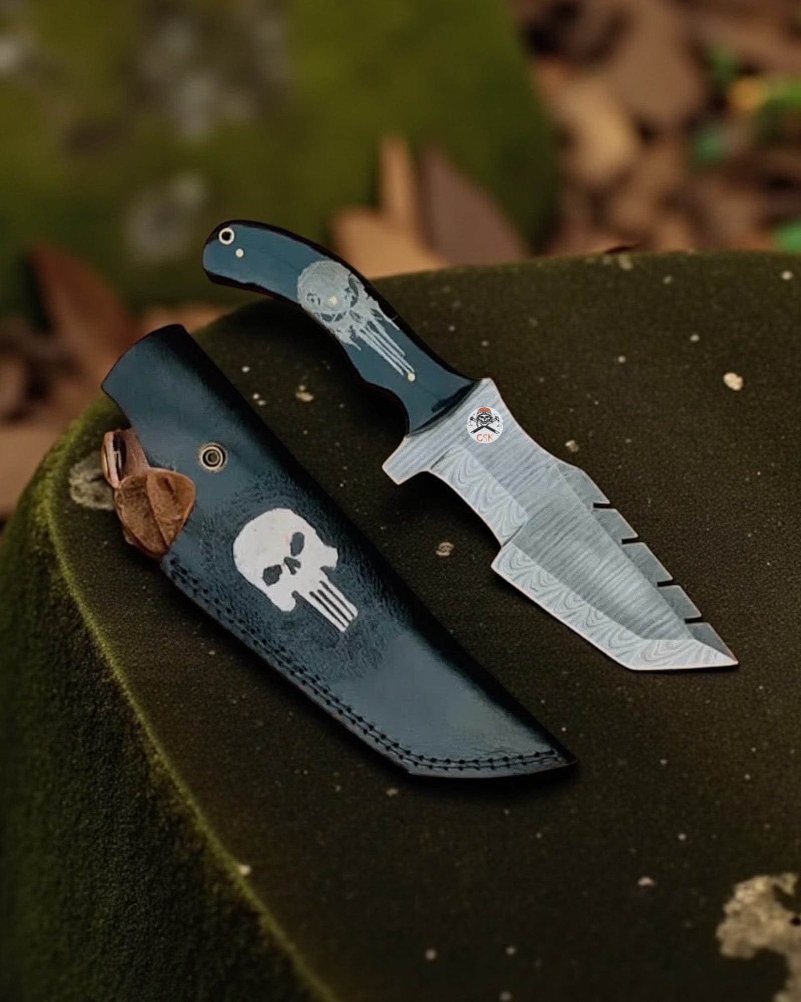 cskforged Hunting knives Skull Reaper Outdoor Tracker Knife – Hand-Forged Damascus Blade With Sheath