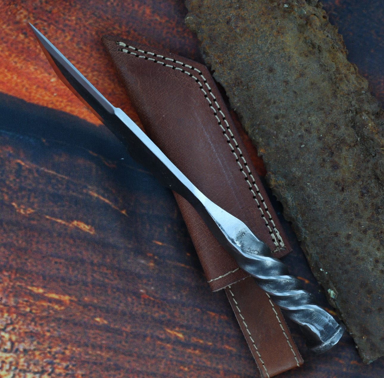 cskforged Hunting knives Steel Maiden Hand Forged Twisted Handle Railroad Spike Knife | Full Tang Tanto Perfect Groomsmen Gift Camping Hiking Hunting Blade