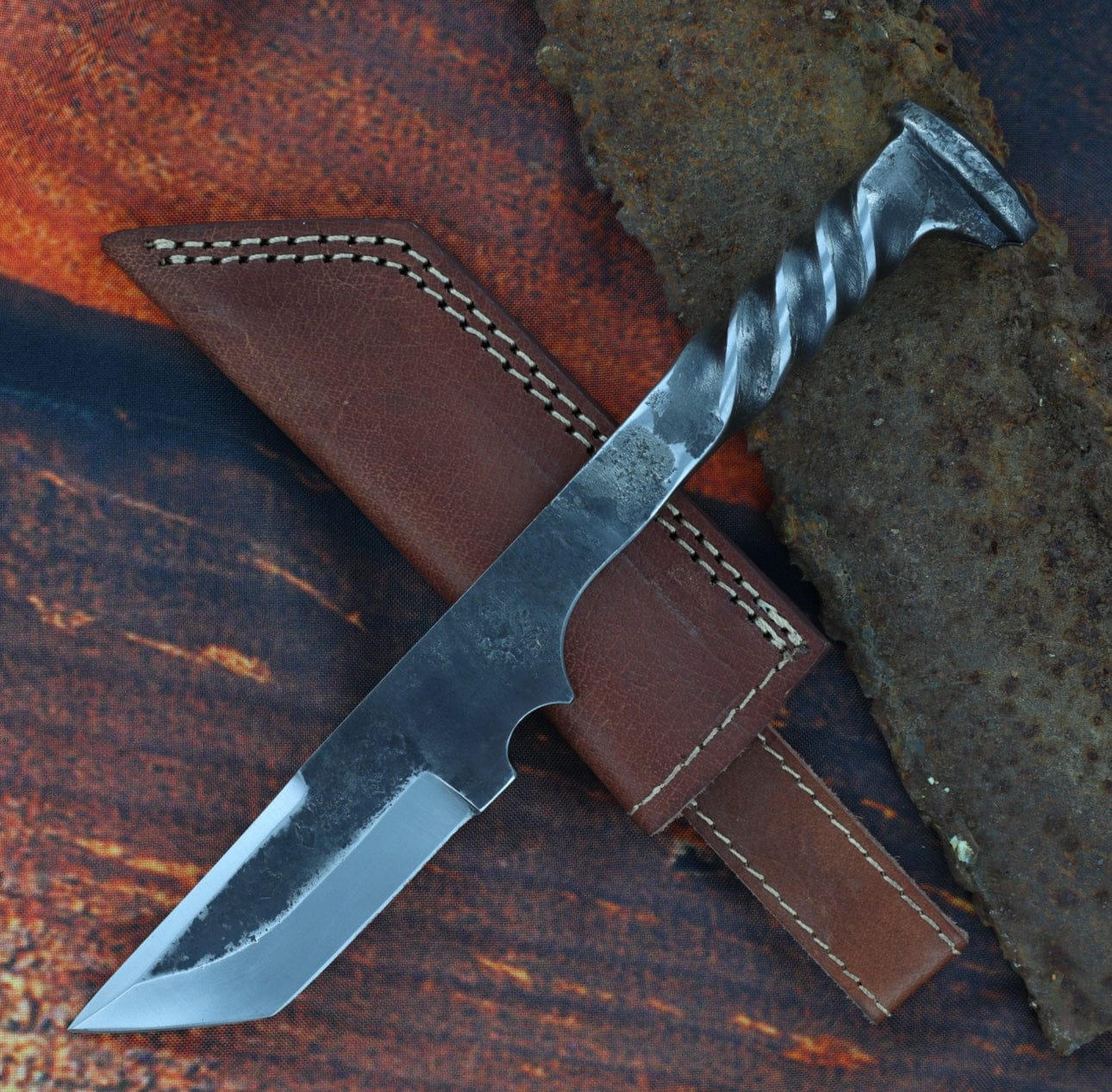 cskforged Hunting knives Steel Maiden Hand Forged Twisted Handle Railroad Spike Knife | Full Tang Tanto Perfect Groomsmen Gift Camping Hiking Hunting Blade