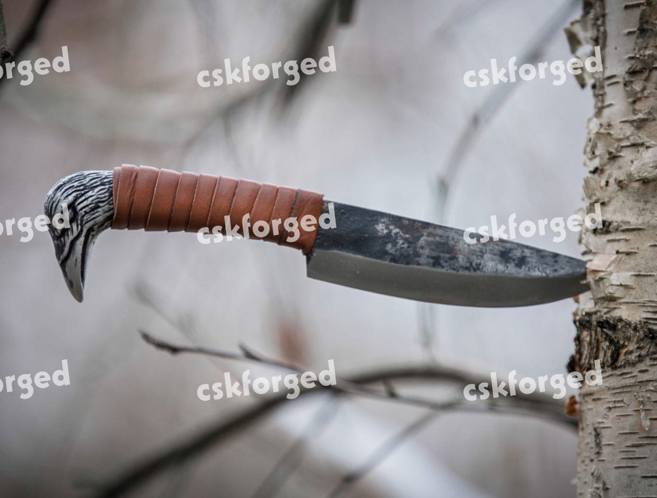 cskforged Hunting knives Viking Knife With Raven's Head Hilt & Leather Sheath - 5.5" Carbon Steel Sharp blade - Utility and Hunting Knife