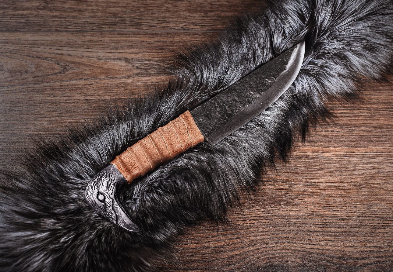 cskforged Hunting knives Viking Knife With Raven's Head Hilt & Leather Sheath - 5.5" Carbon Steel Sharp blade - Utility and Hunting Knife