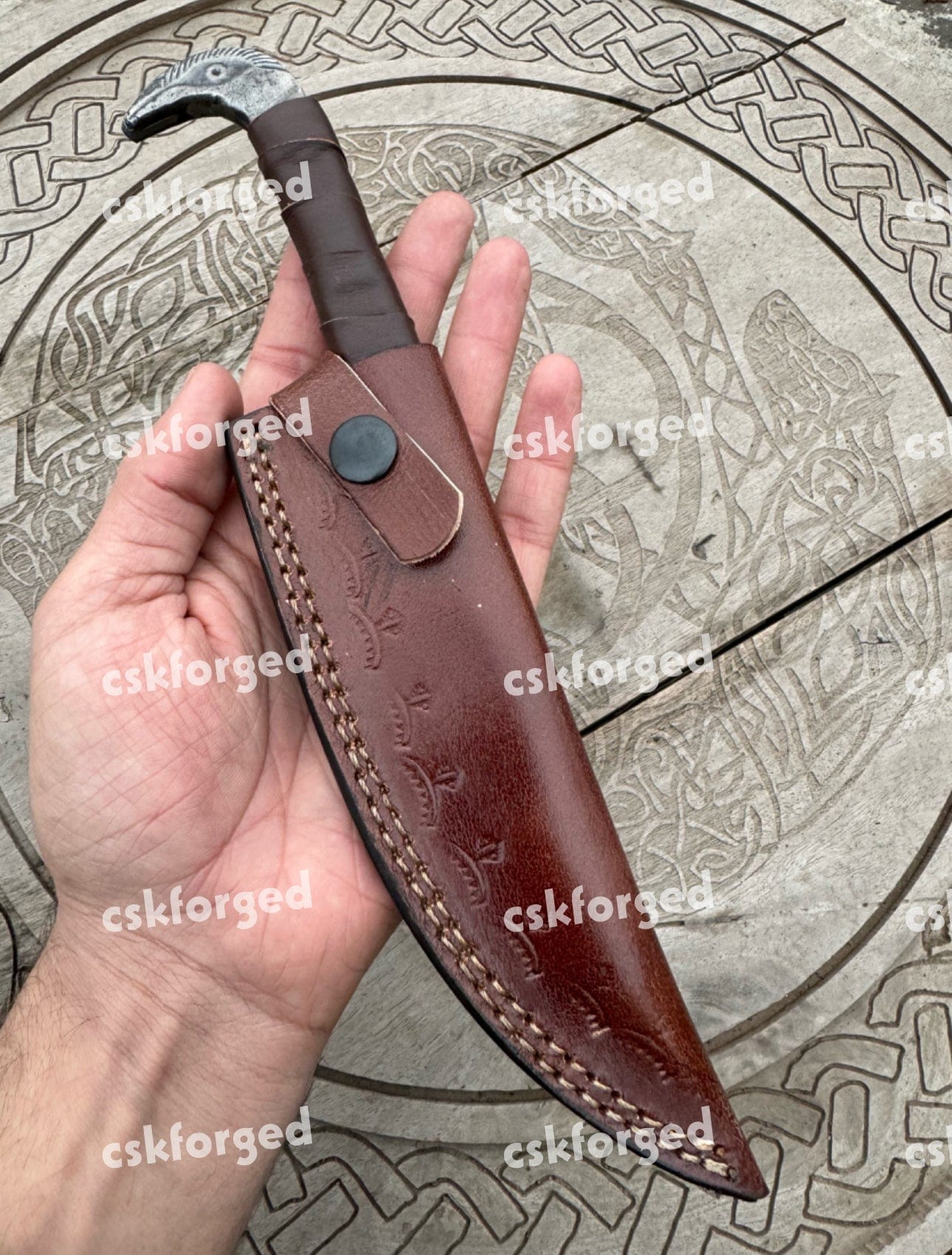 cskforged Hunting knives Viking Knife With Raven's Head Hilt & Leather Sheath - 5.5" Carbon Steel Sharp blade - Utility and Hunting Knife