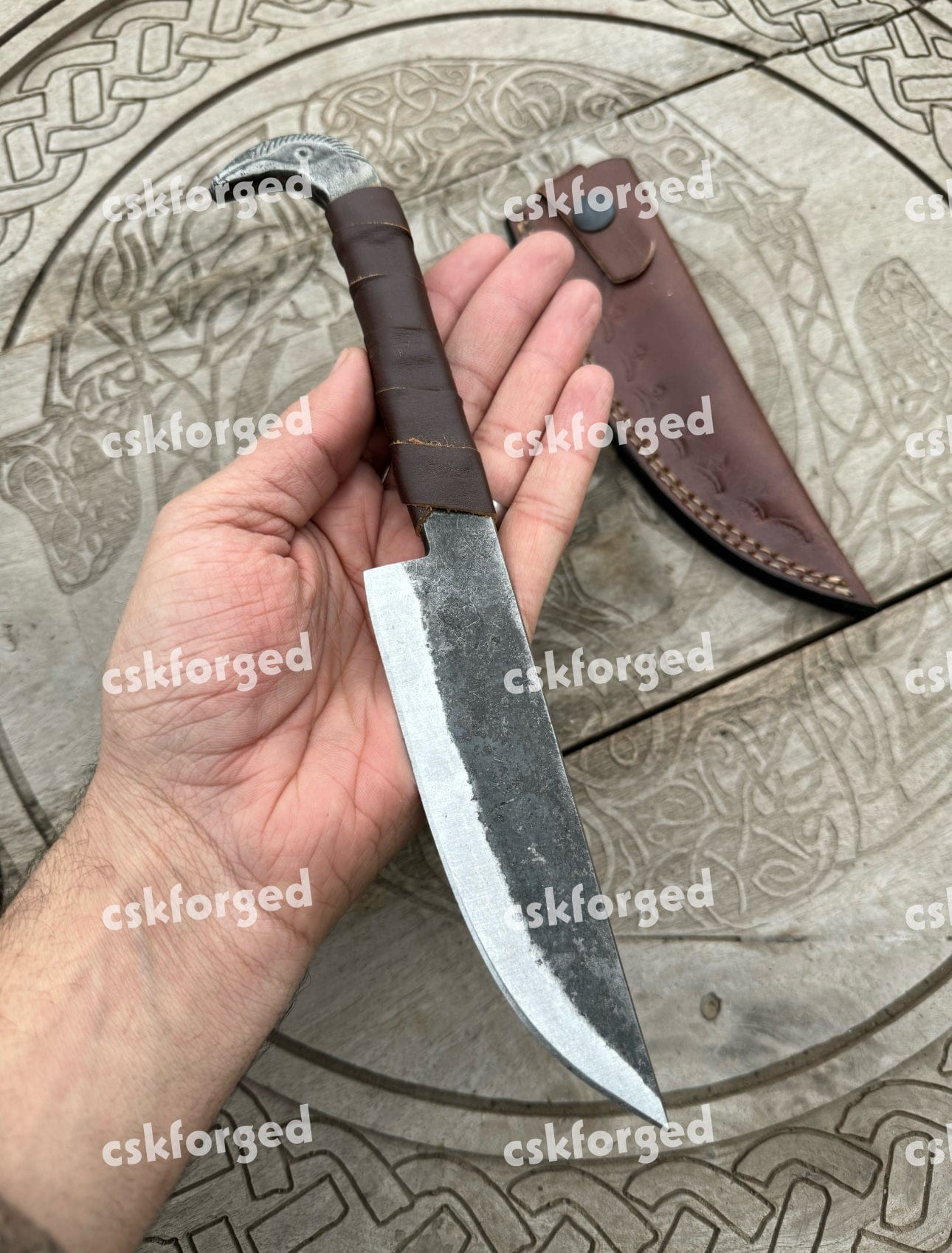 cskforged Hunting knives Viking Knife With Raven's Head Hilt & Leather Sheath - 5.5" Carbon Steel Sharp blade - Utility and Hunting Knife