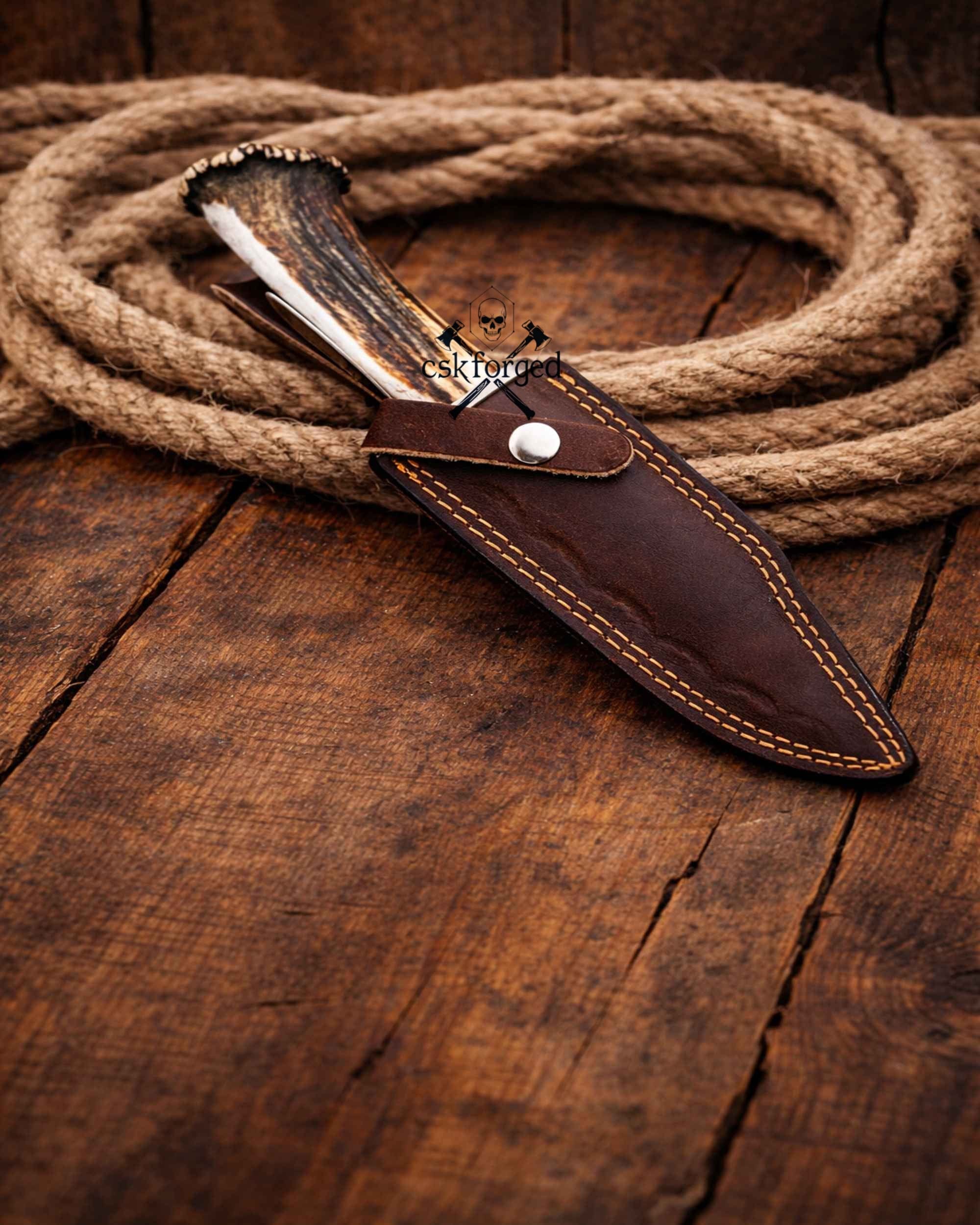 cskforged Hunting & Survival Knives Frontier Demon Hunting Knife – Custom Forged Ruby Blade with Stag Handle