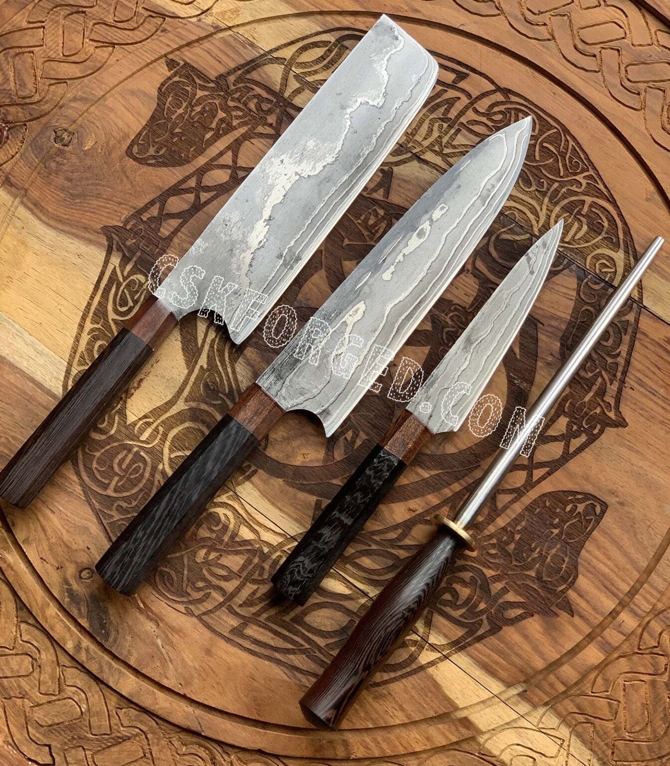 cskforged Japanese Damascus kitchen set Japanese Stainless Steel Damascus Professional kitchen set