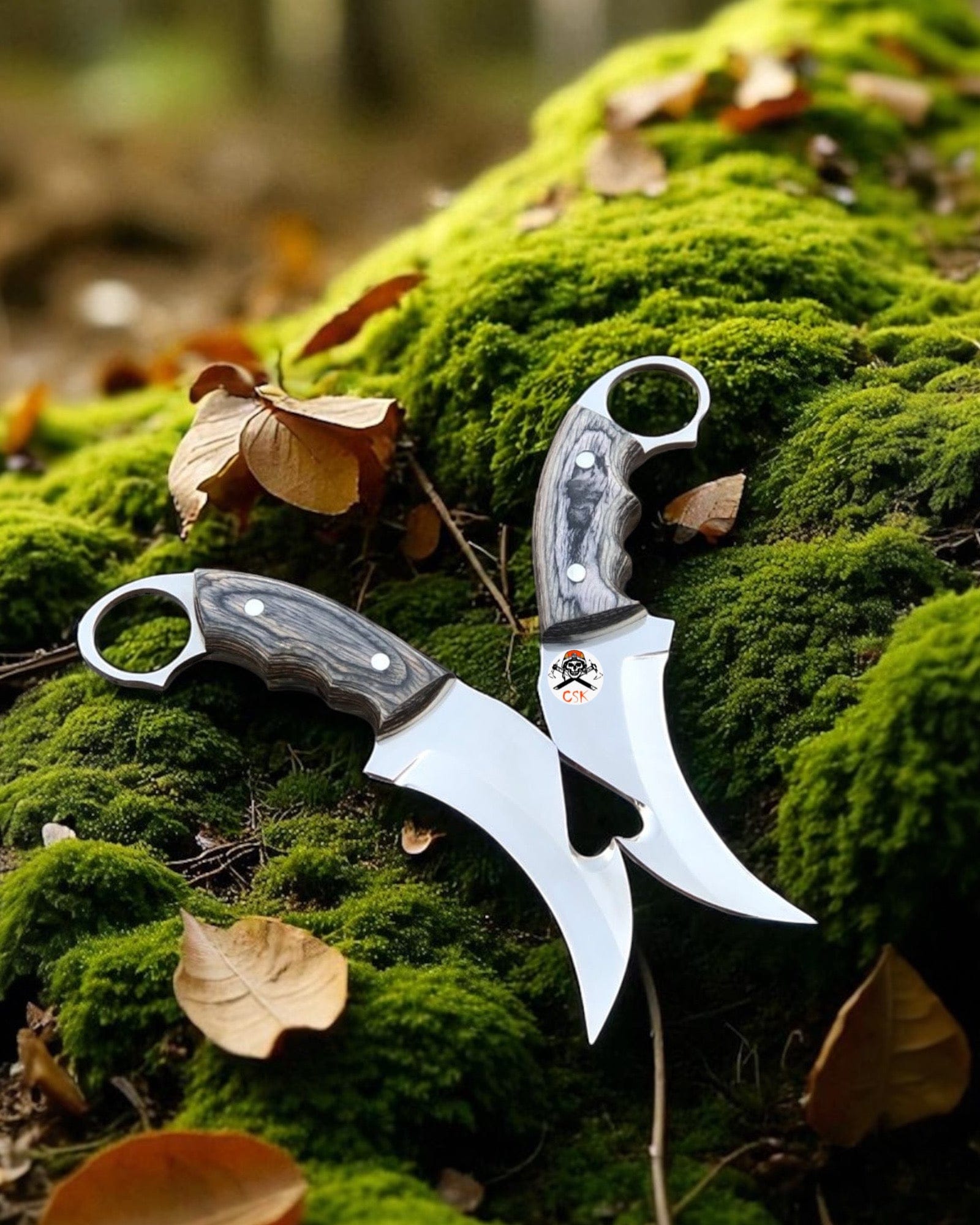 cskforged Karambit Shadow Claw Karambit Knife Pairing Set – Handcrafted Curved Blades with Wooden Handle
