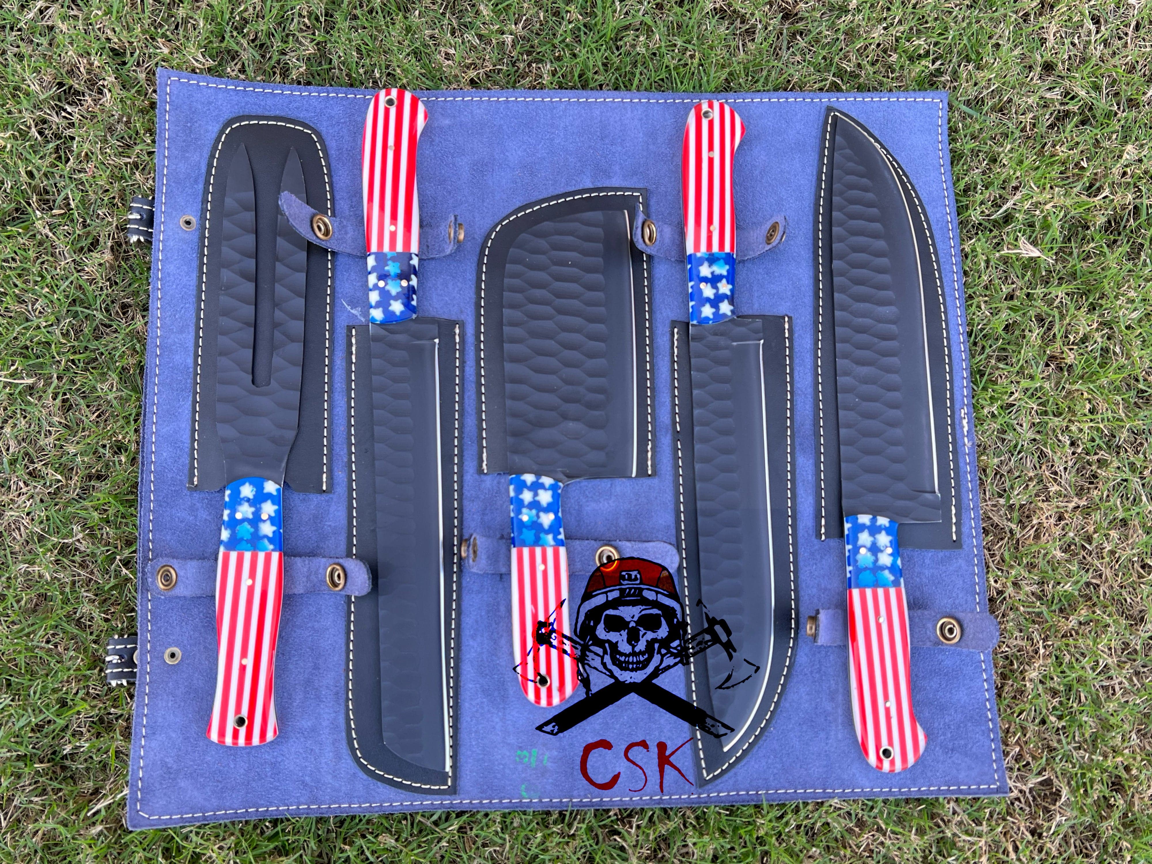 cskforged Kitchen knives 5 pieces Hand Forged J2 steel Texas Flag kitchen chef knives
