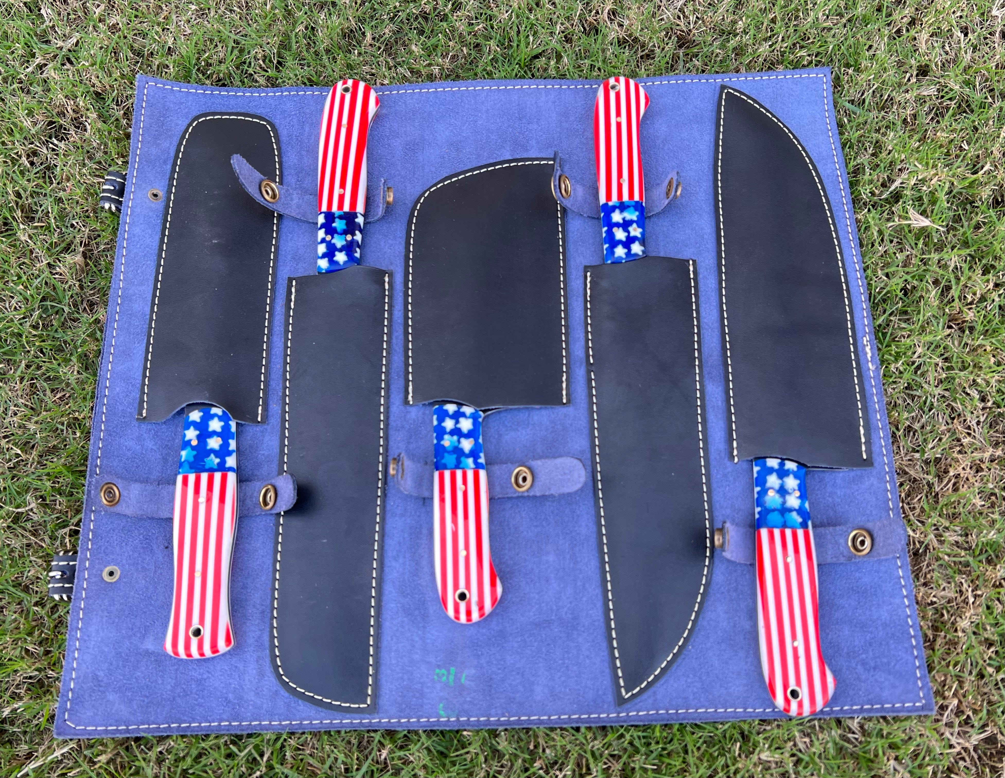 cskforged Kitchen knives 5 pieces Hand Forged J2 steel Texas Flag kitchen chef knives