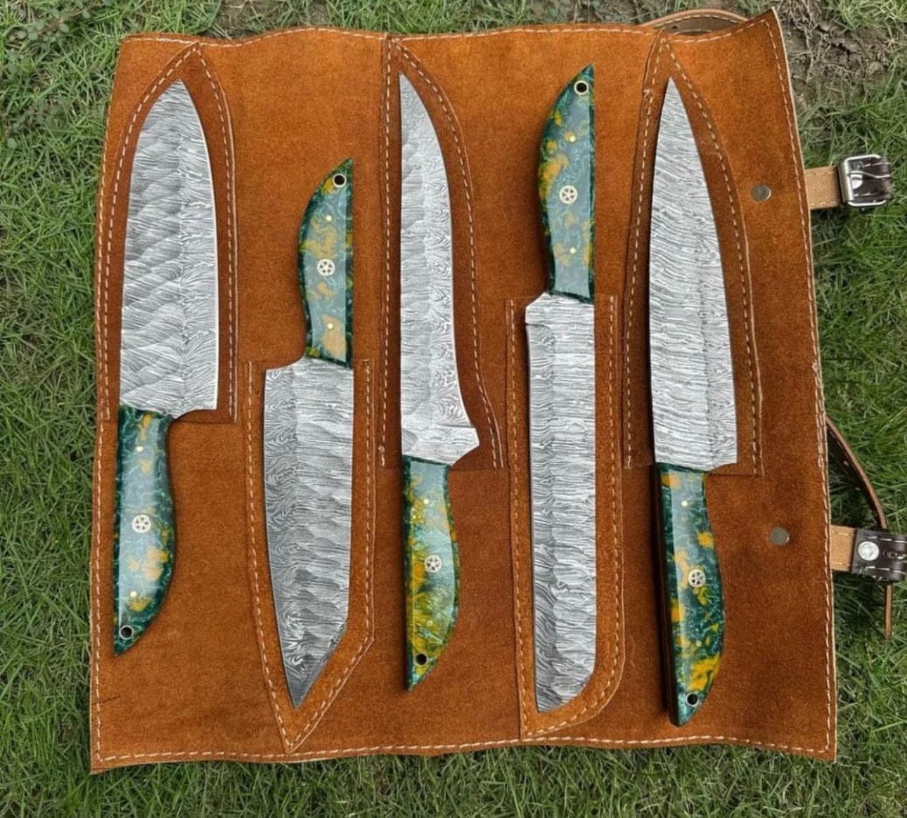 cskforged Kitchen knives Exquisite 5-Piece Handmade Damascus Steel Chef's Knife Set