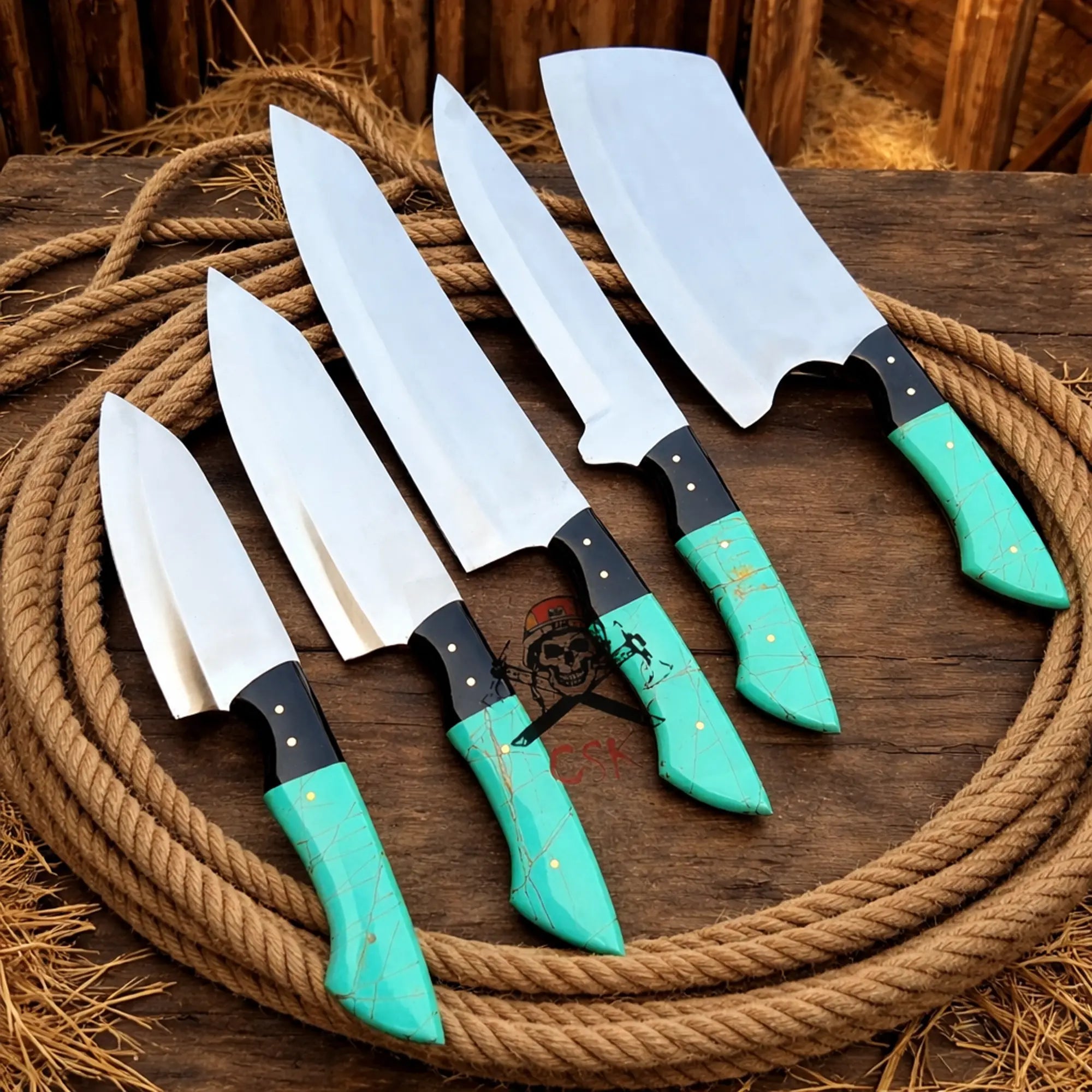 cskforged Kitchen knives Fixed Blade Handmade D2 steel (5pcs) kitchen chef knives set