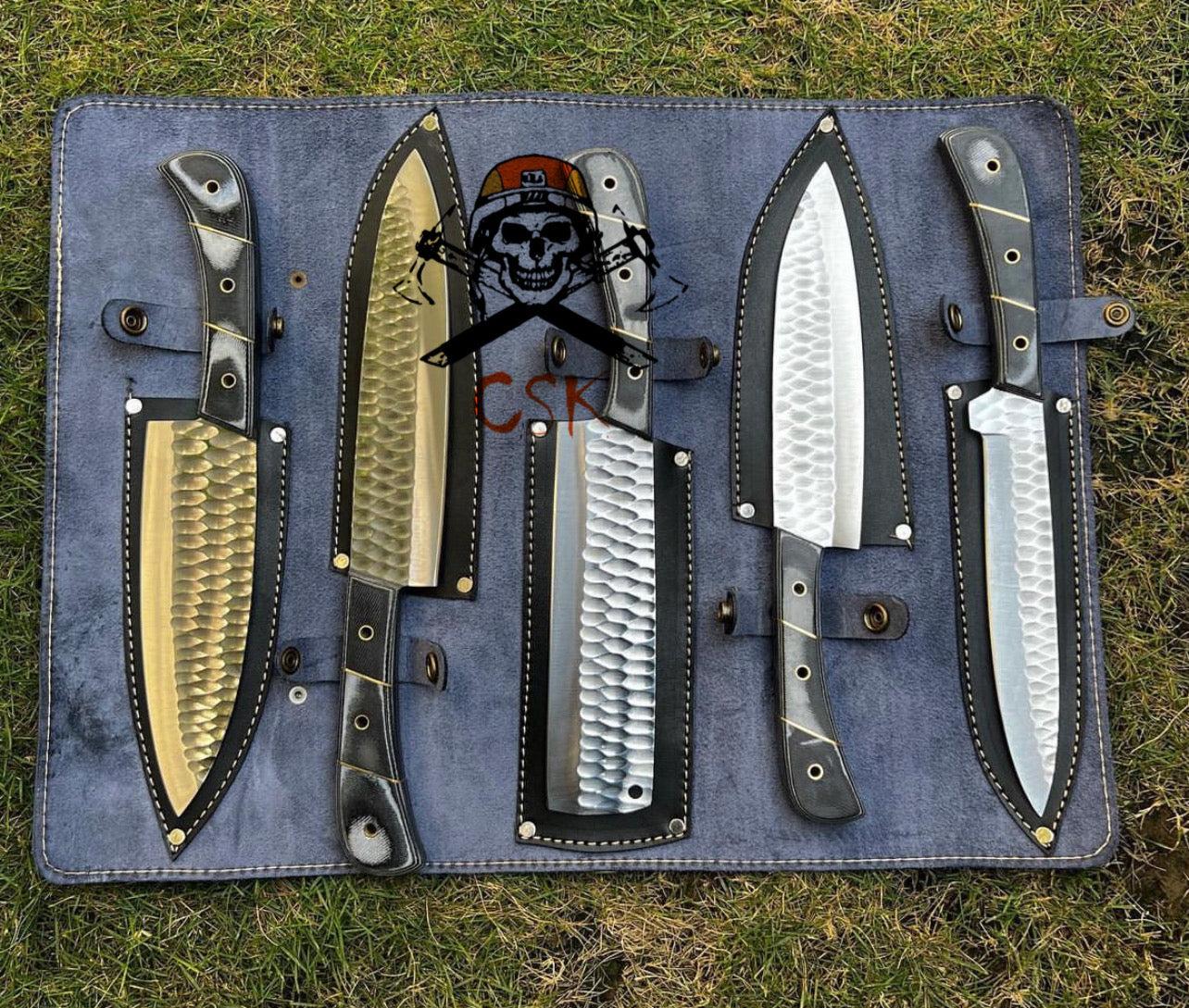 cskforged Kitchen set 5pcs Custom made D2 Steel chef knives set