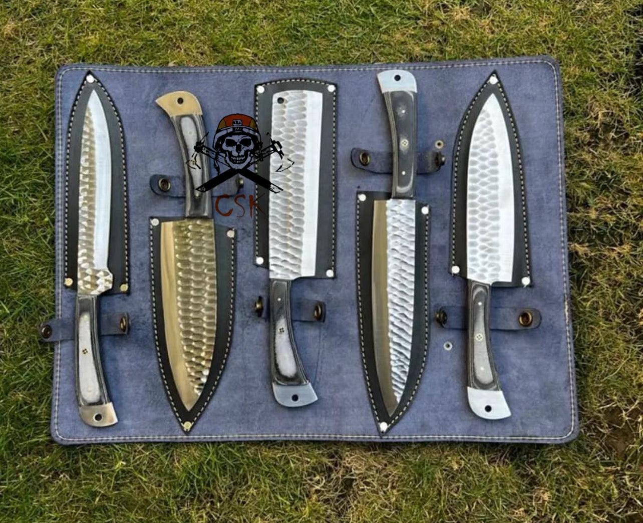 cskforged Kitchen set 5pcs Custom made D2 Steel chef knives set