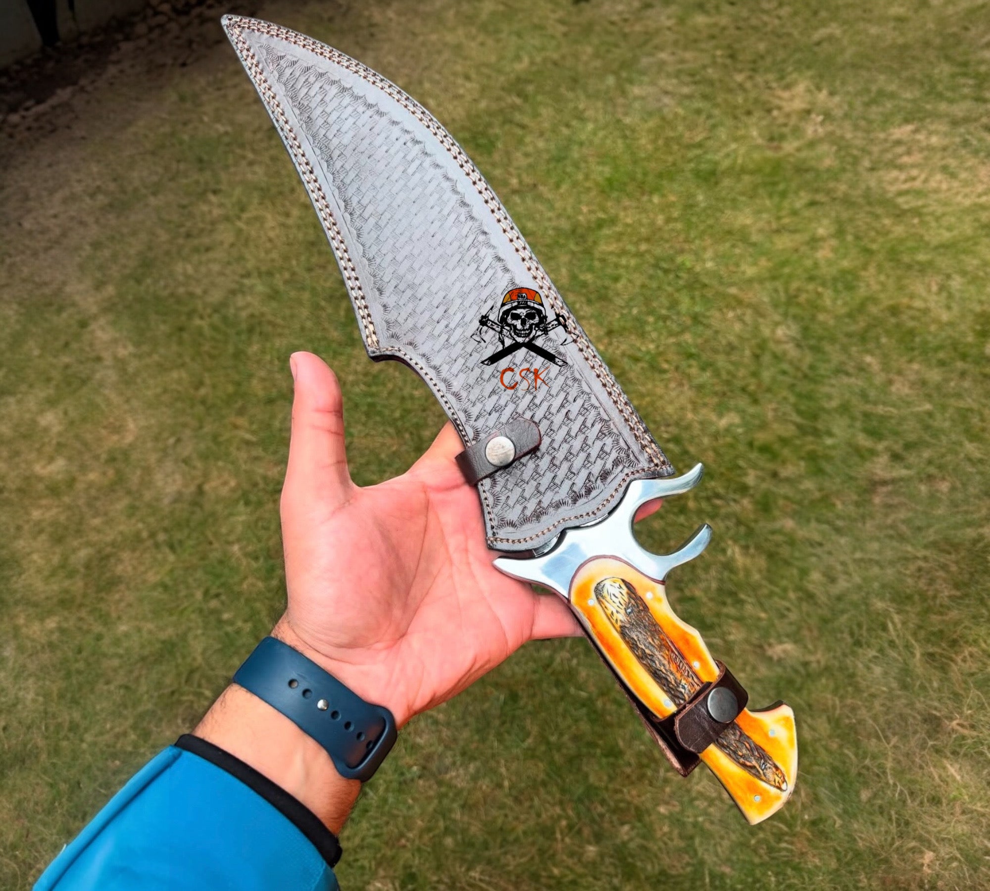 cskforged Knife Csk Best Replica Knife - 16" J2 Steel Blade with Camel Bone Handle & Leather Case
