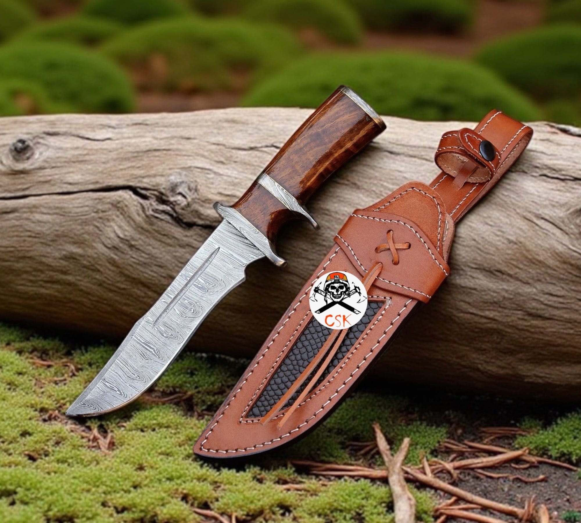 cskforged Knife Damascus Steel Bowie Knife with Exotic Rose Wood Handle & Sheath