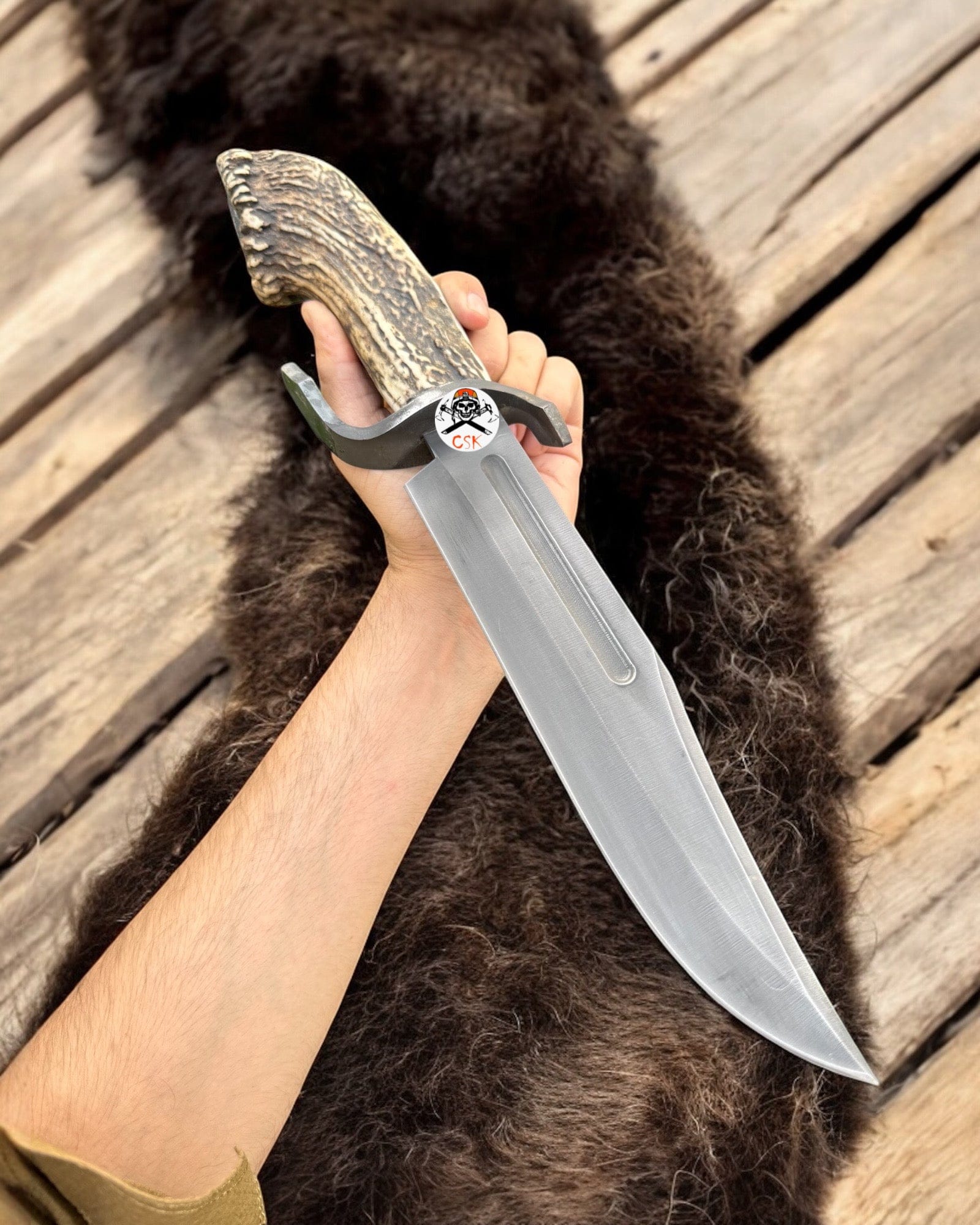 cskforged Knife High Carbon Steel Hunting Knife With Antler Handle