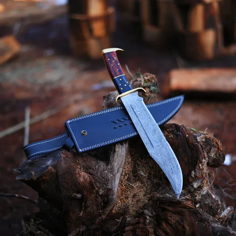 cskforged Knife Premium Handmade Damascus Steel Rambo Knife with Brass Wood Handle & Leather Sheath