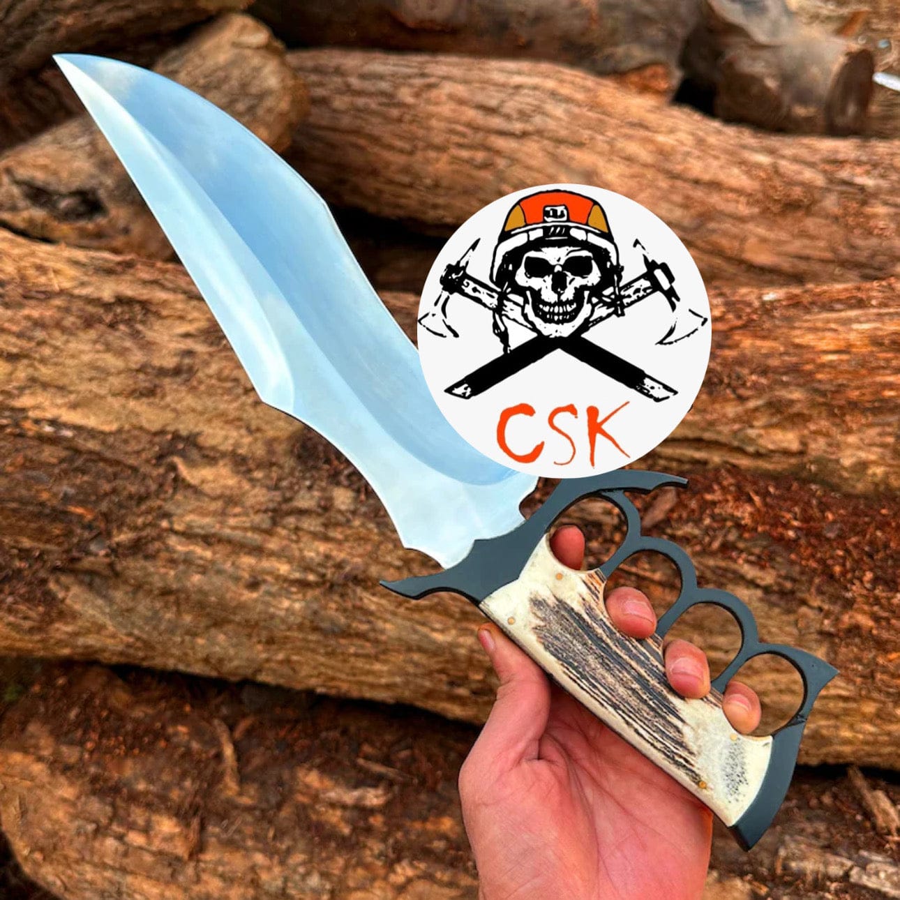cskforged Knife The Warlord's Claw - Custom Antler Handle Combat Knife with Knuckle Guard