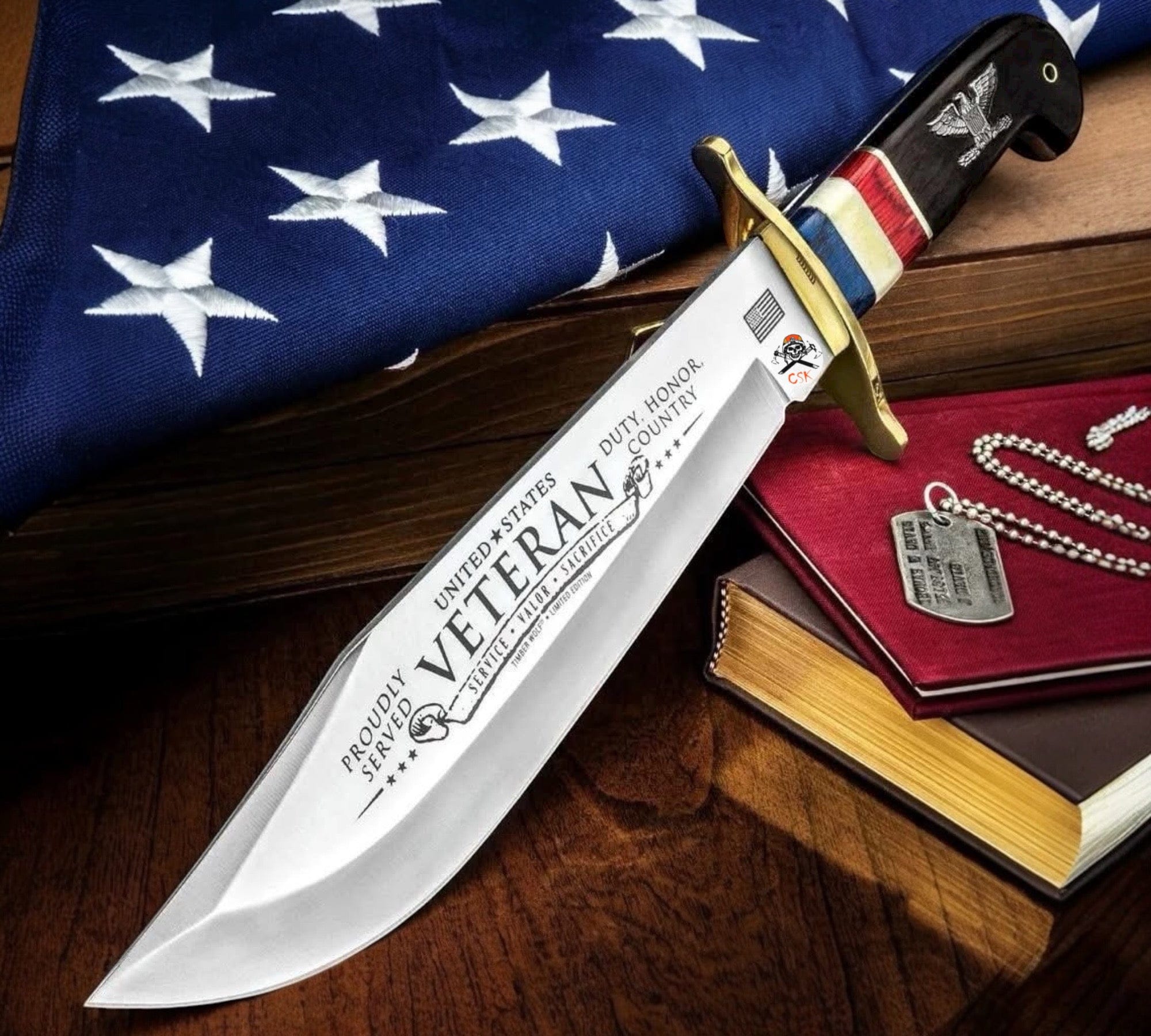 cskforged Knife United States Veteran Bowie Knife – Patriotic Tribute Blade | Honor, Duty & Country Collector’s Knife