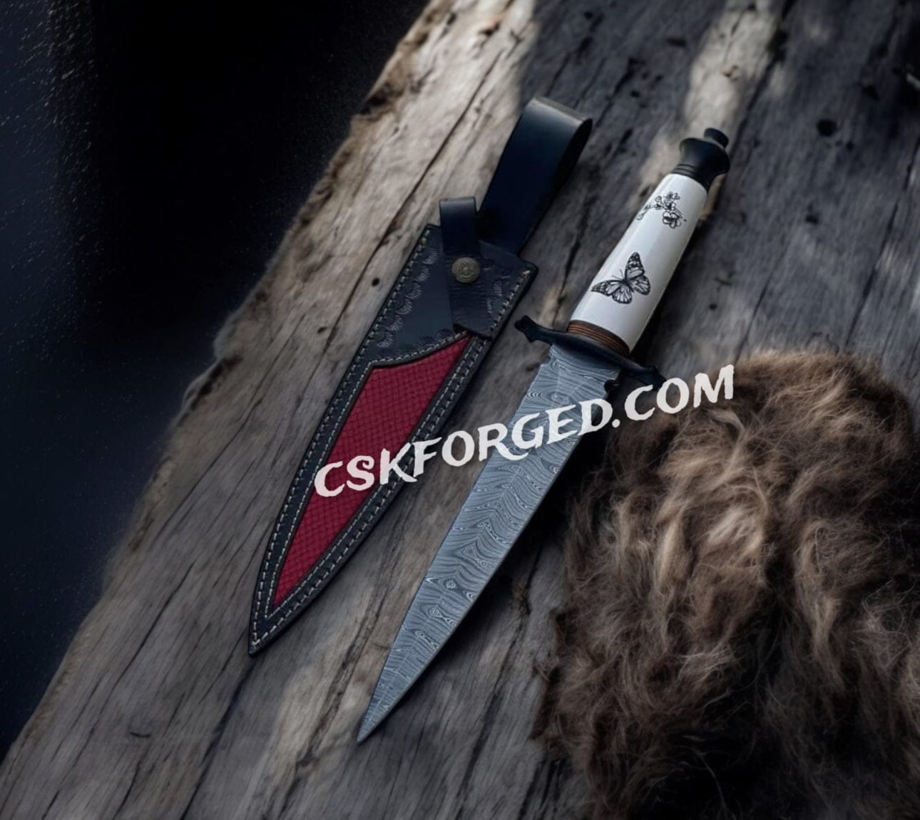 cskforged Knight sword Bone Shaker Damascus Sword– Hand-Forged Biker’s Battle Black Chrome Accent