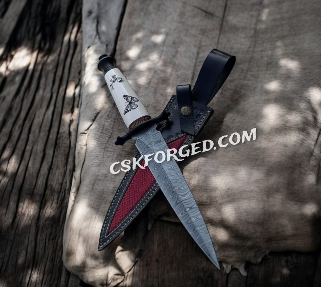 cskforged Knight sword Bone Shaker Damascus Sword– Hand-Forged Biker’s Battle Black Chrome Accent