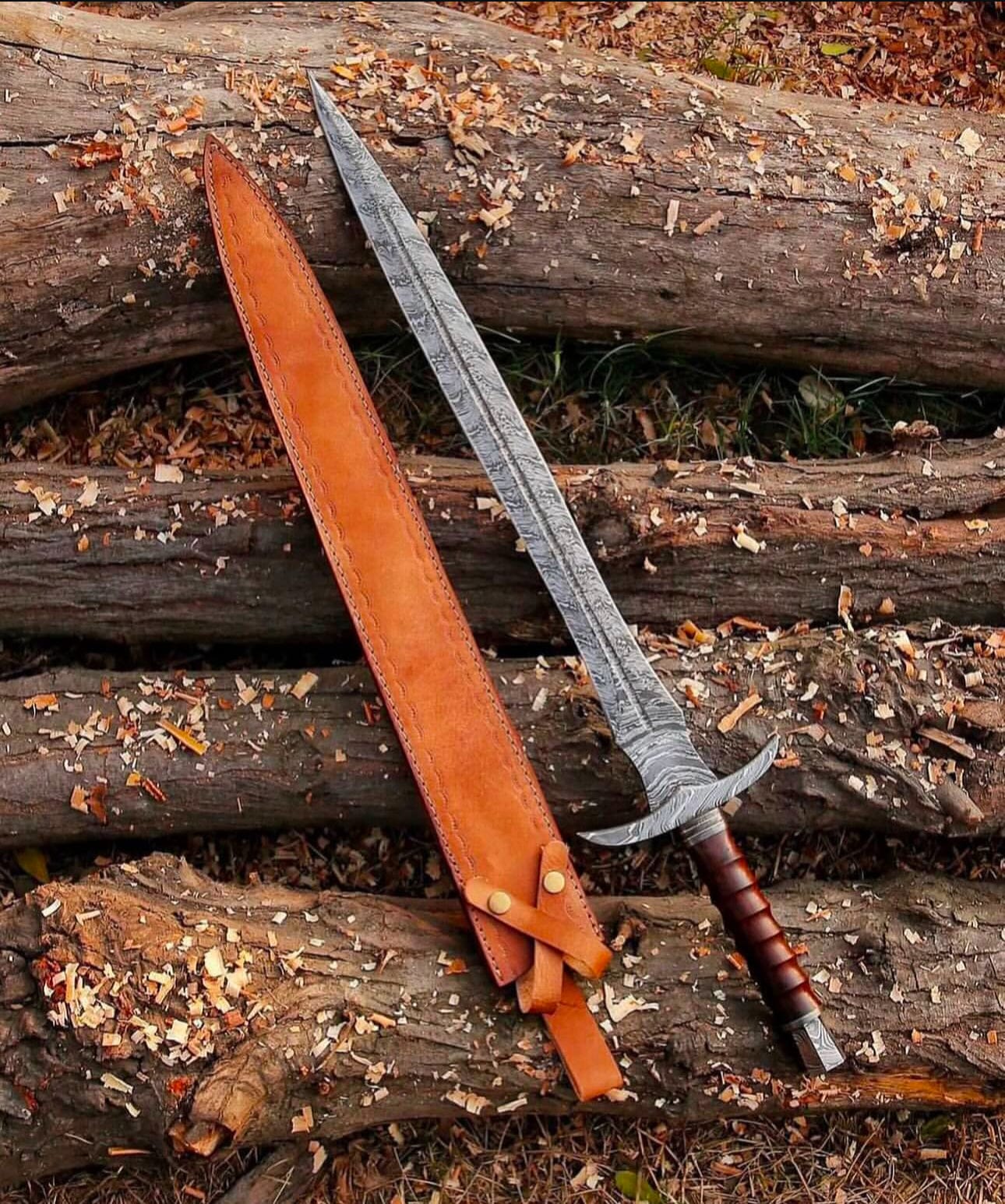 cskforged Knight sword Kingslayer Arming Sword with Damascus Blade