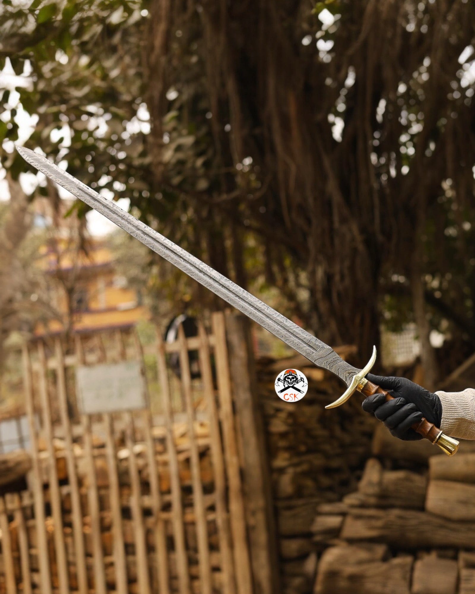 cskforged Knight sword Kingslayer Arming Sword with Damascus Blade & Brass Clip