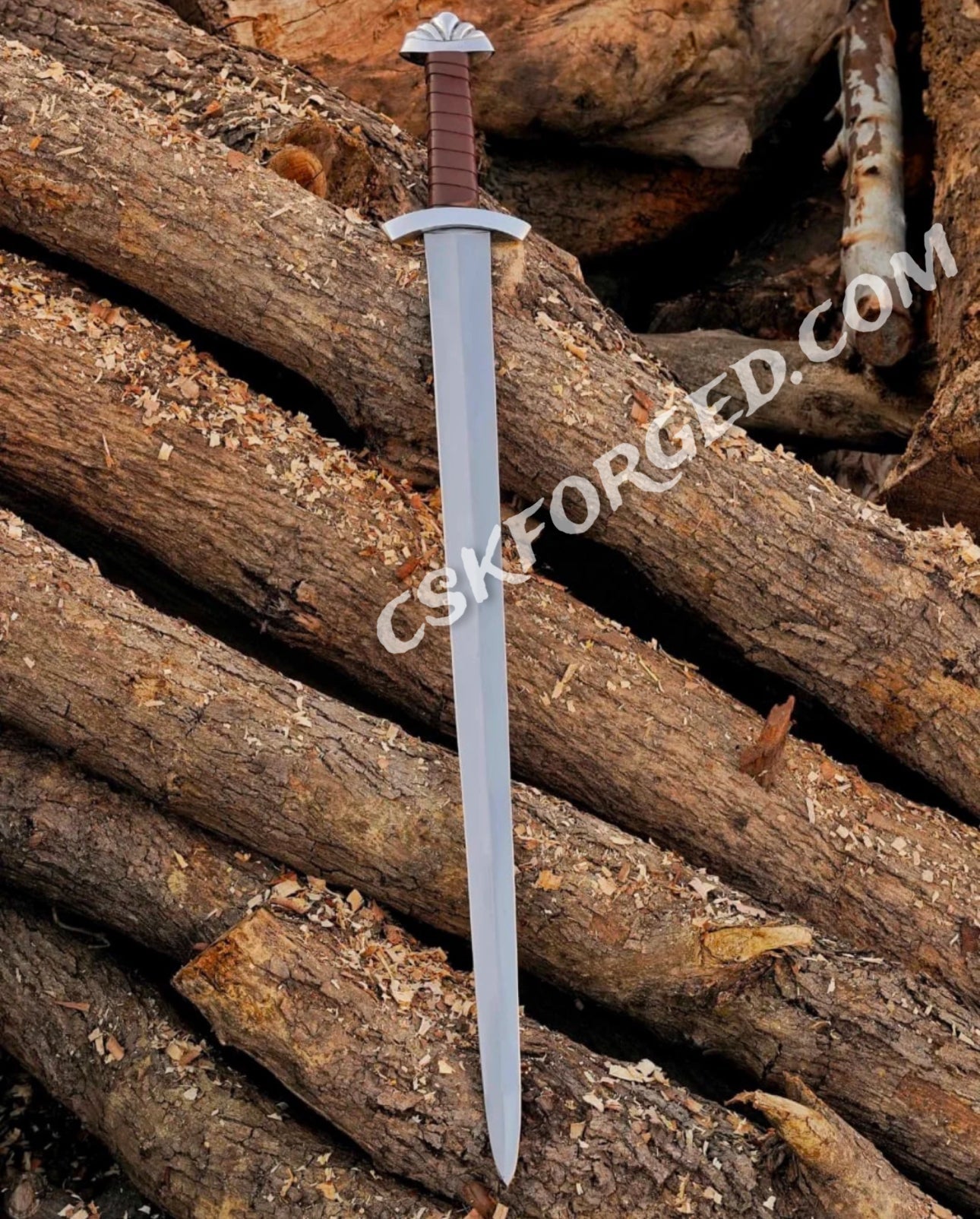 cskforged Knight sword Medieval D2 Tool Steel Viking Sword - Custom Northmen Design with Leather-Wrapped Wooden Scabbard