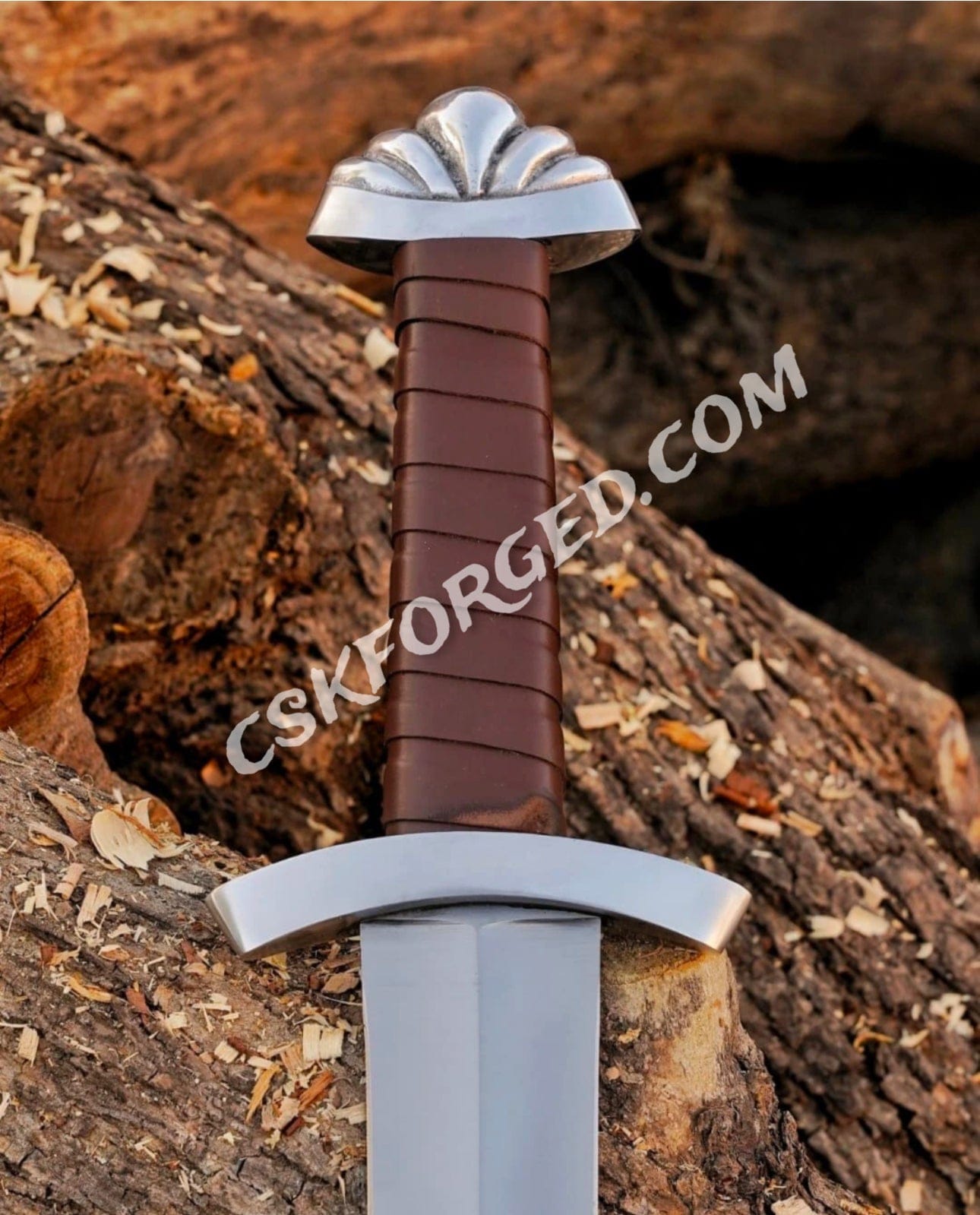 cskforged Knight sword Medieval D2 Tool Steel Viking Sword - Custom Northmen Design with Leather-Wrapped Wooden Scabbard