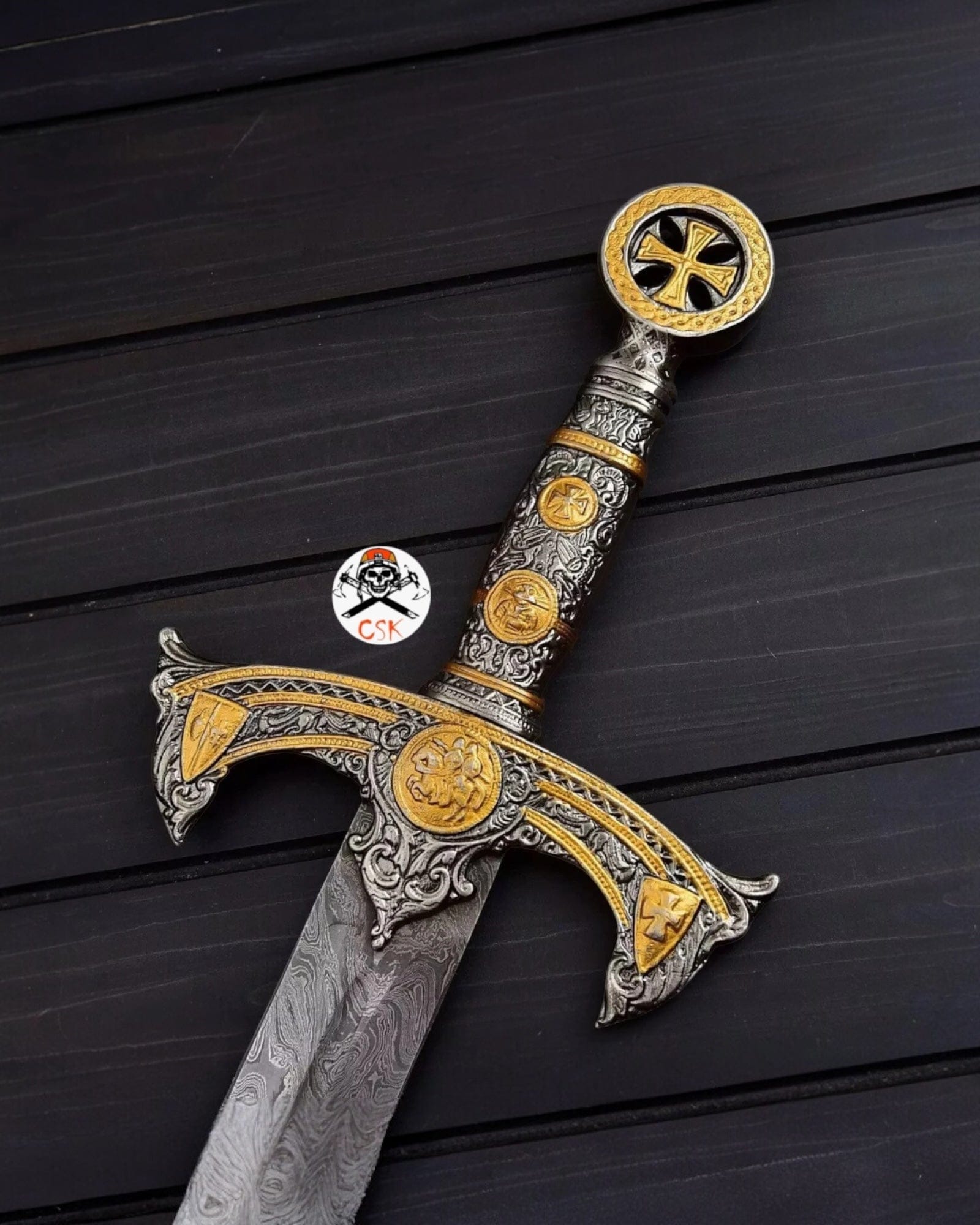cskforged Knight sword Templar Knights Sword Damascus Steel Crusader Sword Custom Hand Forged Blade
