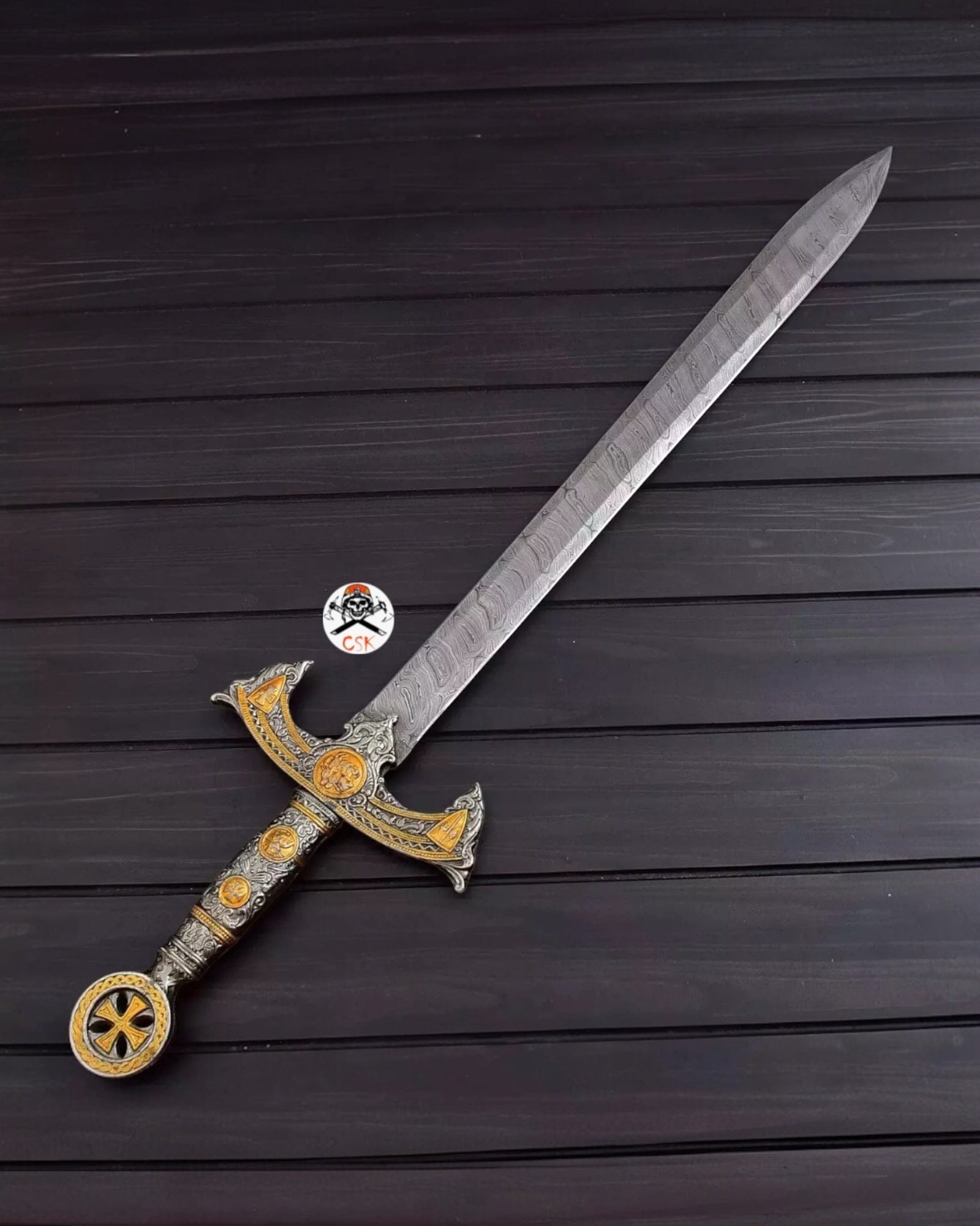 cskforged Knight sword Templar Knights Sword Damascus Steel Crusader Sword Custom Hand Forged Blade