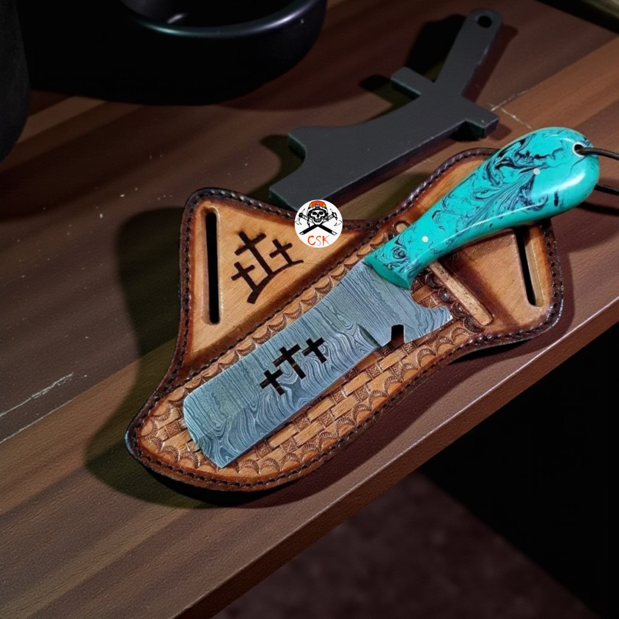 cskforged LimitedRelease Cowboy Knife with Cross Wirecut Blade & Epoxy Resin Handle