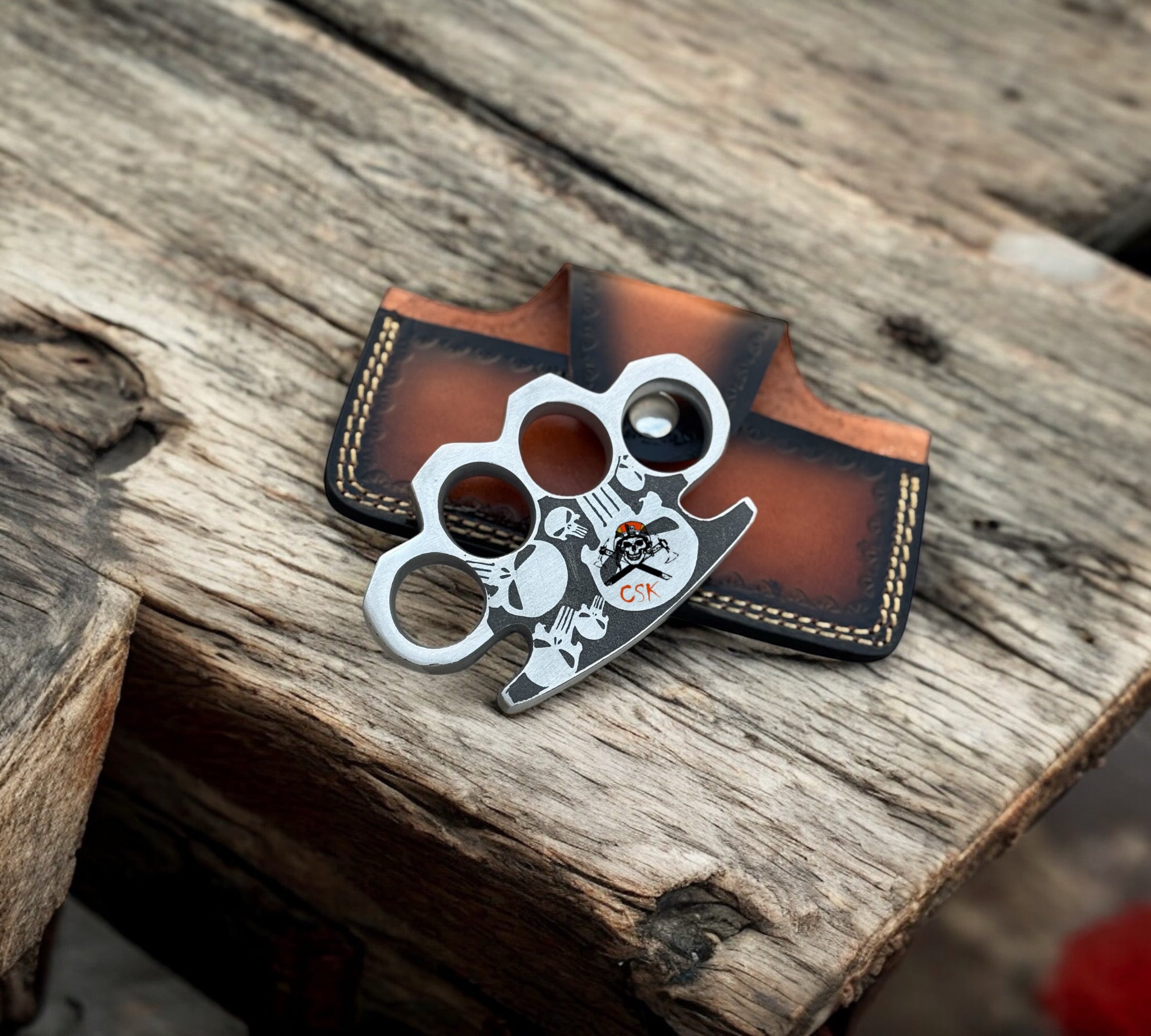 cskforged Punisher Skull Knuckle With Leather Case