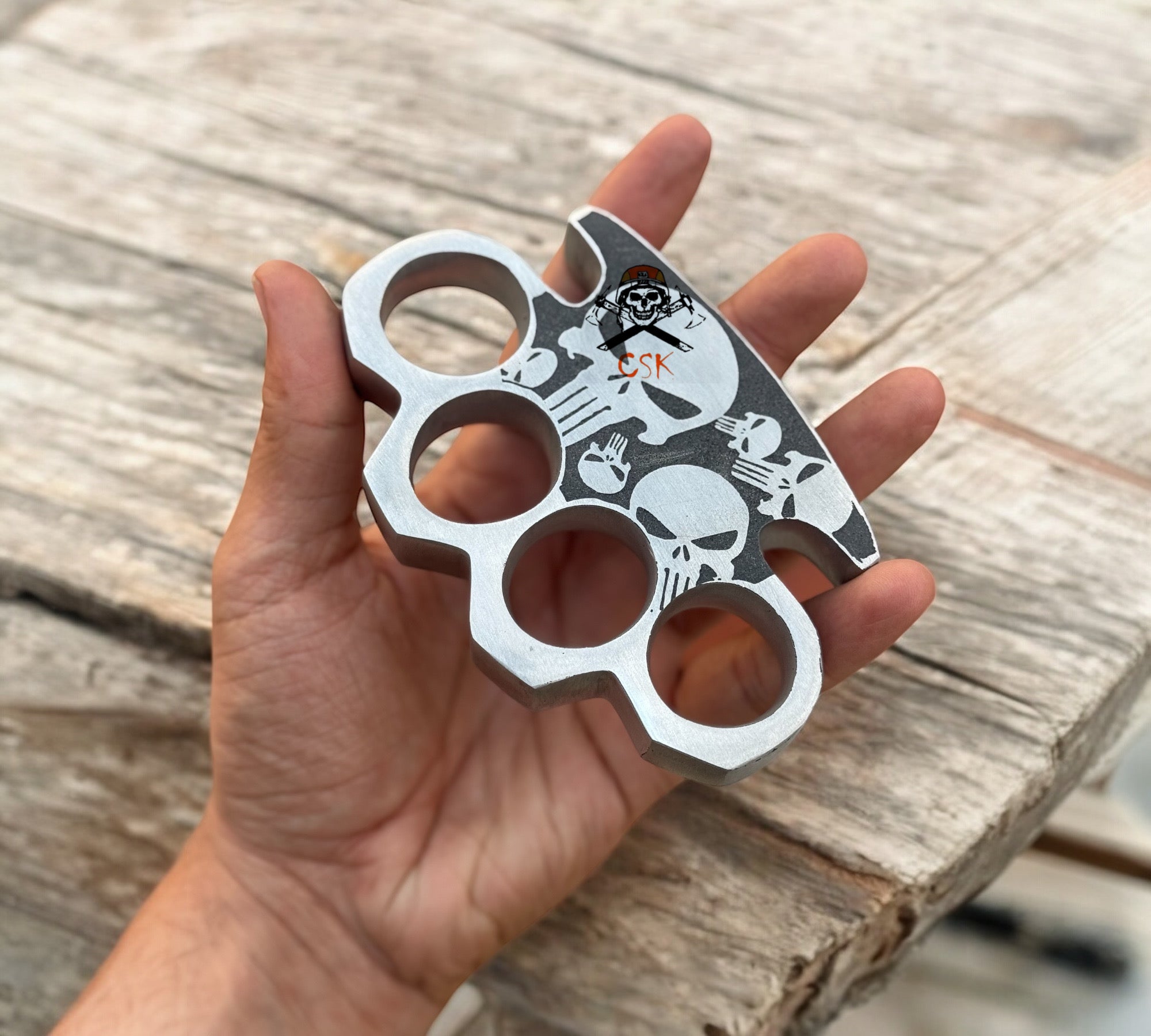 cskforged Punisher Skull Knuckle With Leather Case