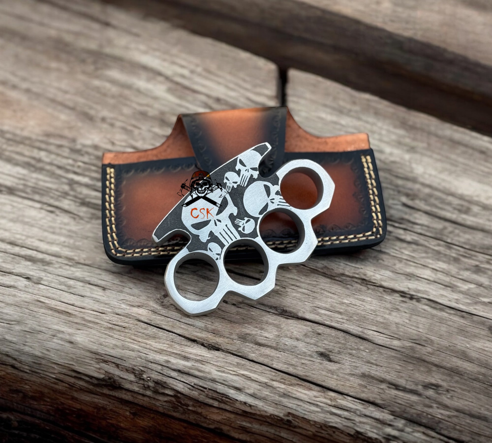 cskforged Punisher Skull Knuckle With Leather Case
