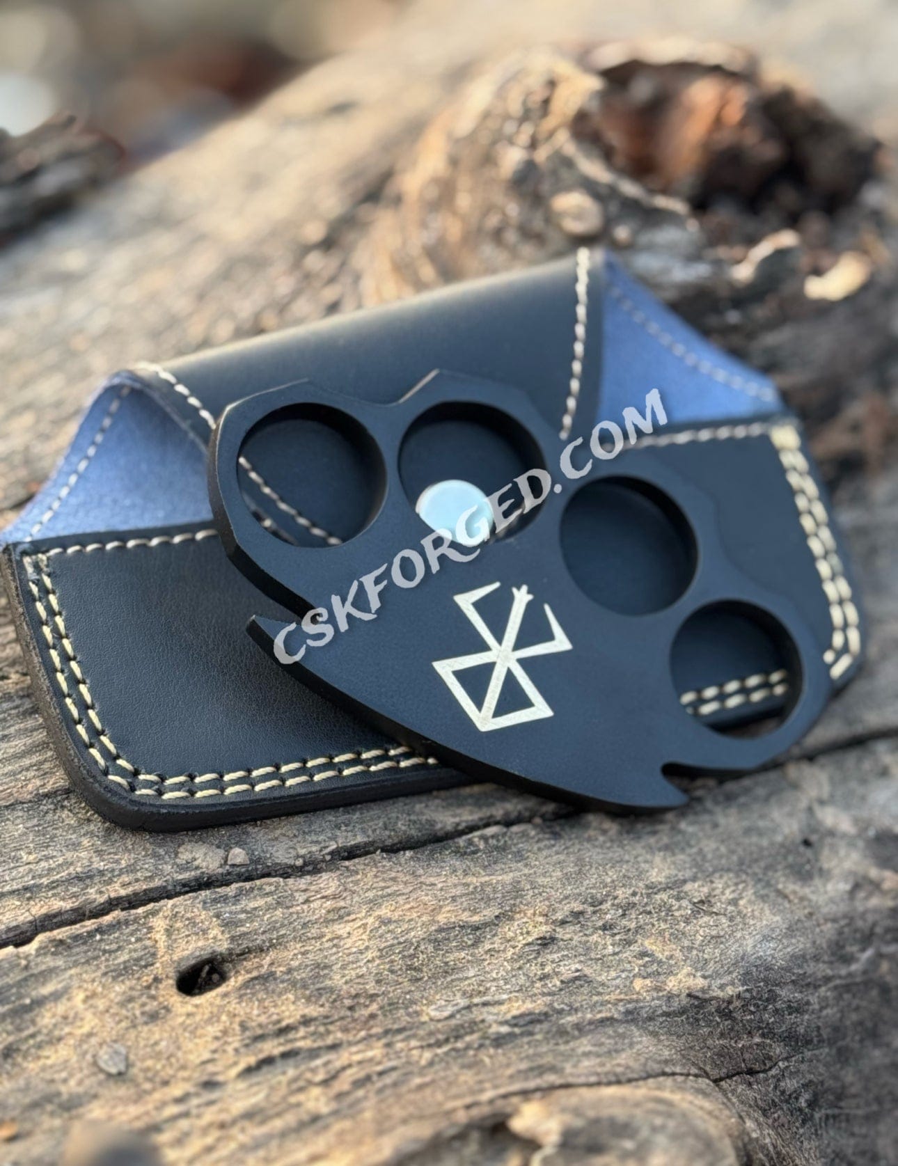 cskforged Viking-Inspired Black Powder-Coated Brass Knuckles with Runes Berserker Design