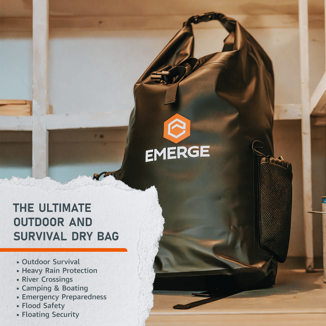 Emerge Survival Dry Bags 50L Heavy Duty Dry Bag w/ Straps - Black